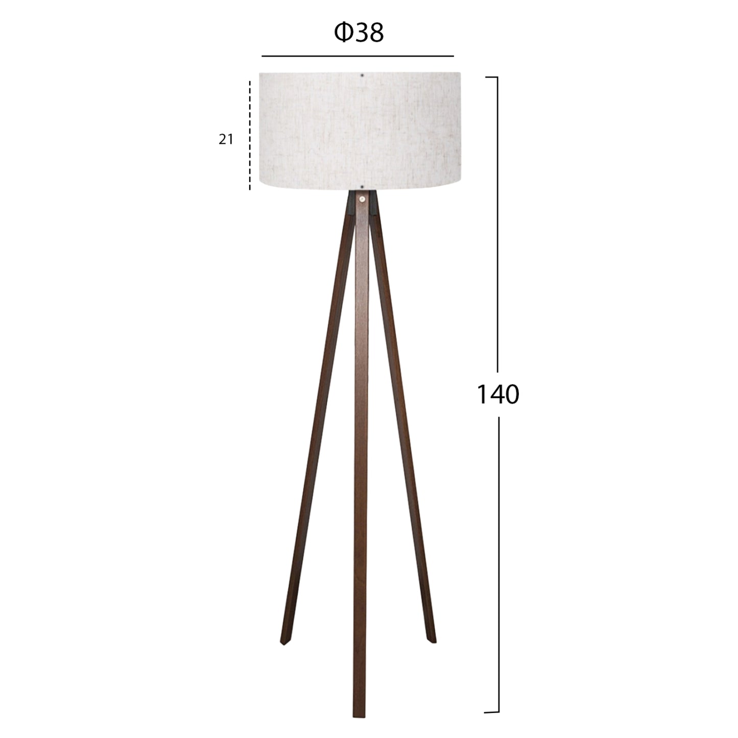 Floor Standing Lamp Hm7578.02 Walnut Color Tripod, Off-white Cap