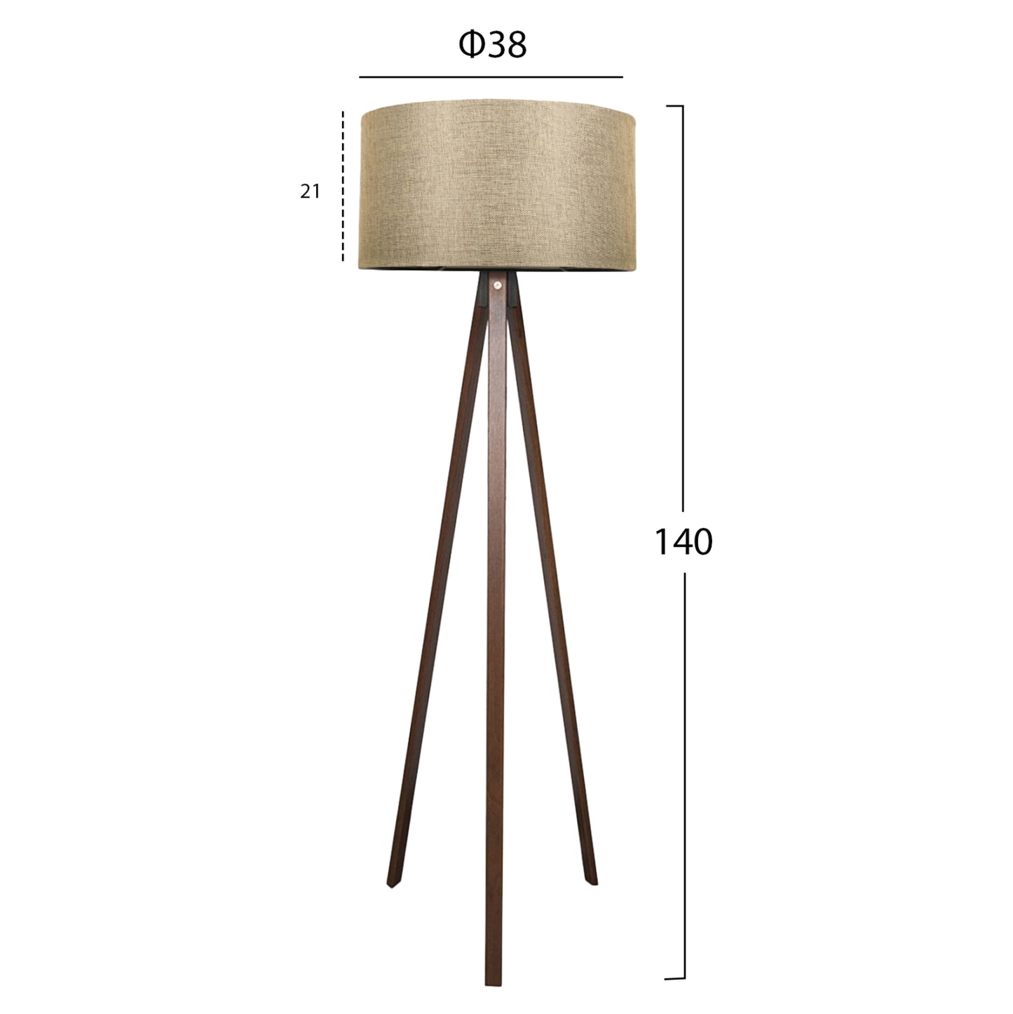 Floor Standing Lamp Hm7578.03 Walnut Color Tripod, Golden-brown Cap