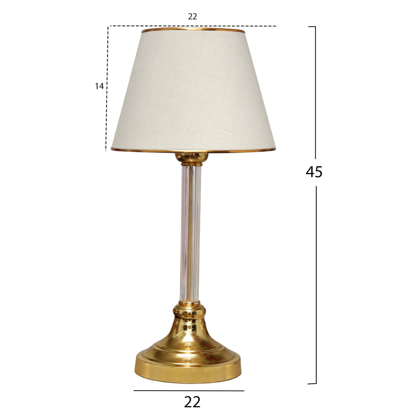 Table Lamp Hm7591.02 Gold Base, Transparent Pillar, Ecru Cap