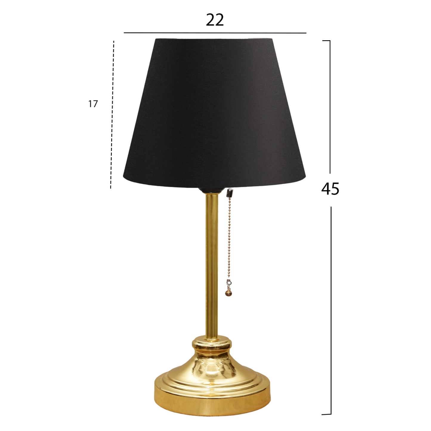 Table Lamp Hm7592.03 Gold Base, Gold Pillar, Black Cap