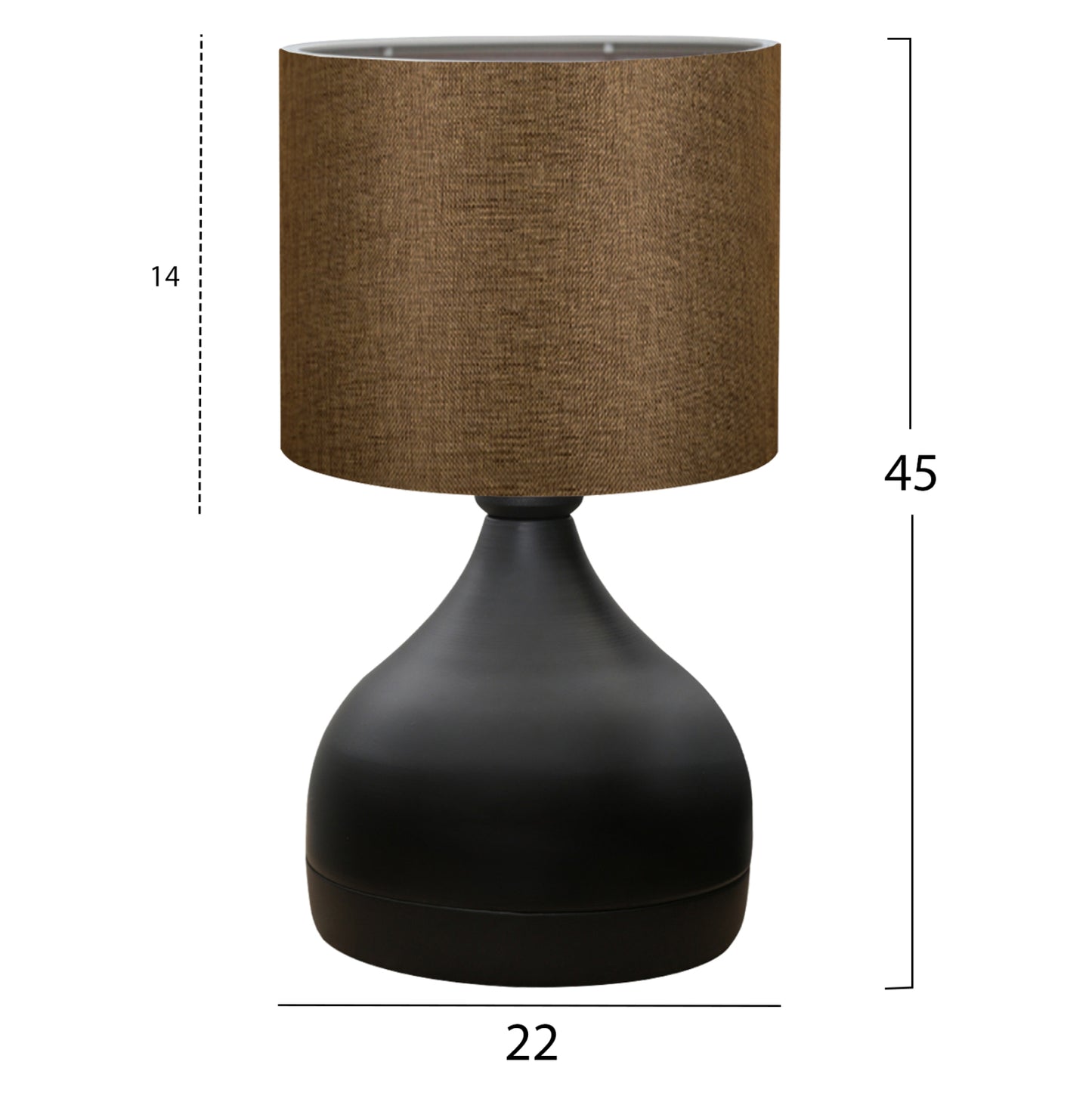 Table Lamp Hm7593.02 Black Metal Body, Brown Drum Shade Fabric Φ18,5x45Ηcm.