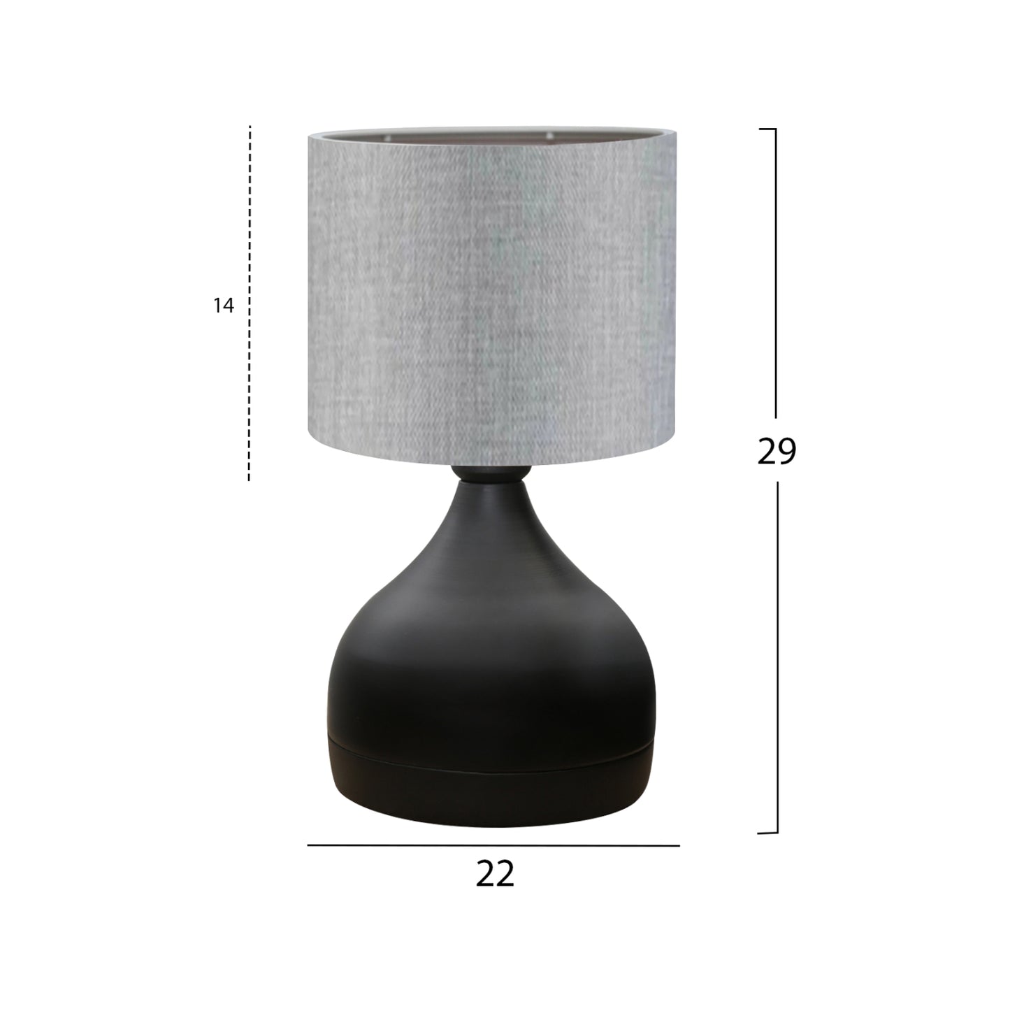 Table Lamp Hm7593.03 Black Metal Body Grey Drum Shade Fabric Φ18,5x45Ηcm.