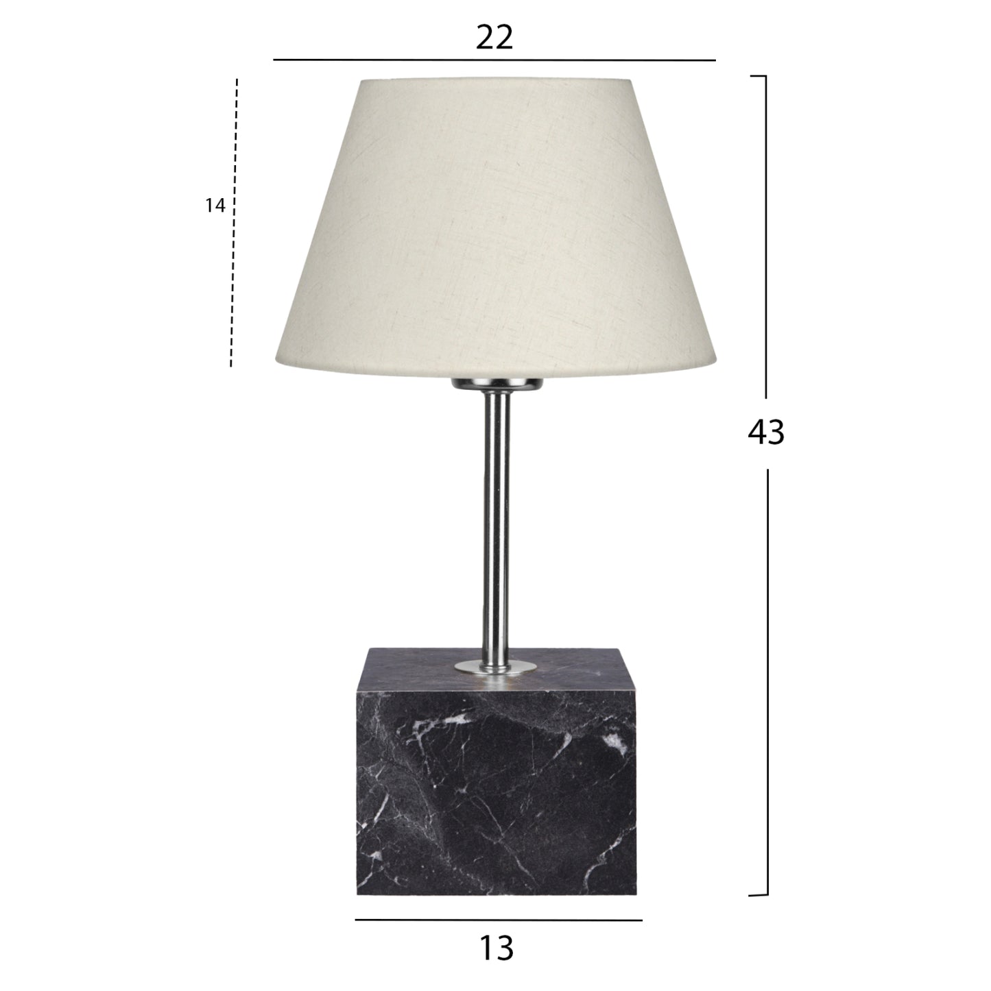 Table Lamp Hm7594.01 Cube Base Silver Pillar Ecru Cap 13x13x43hcm