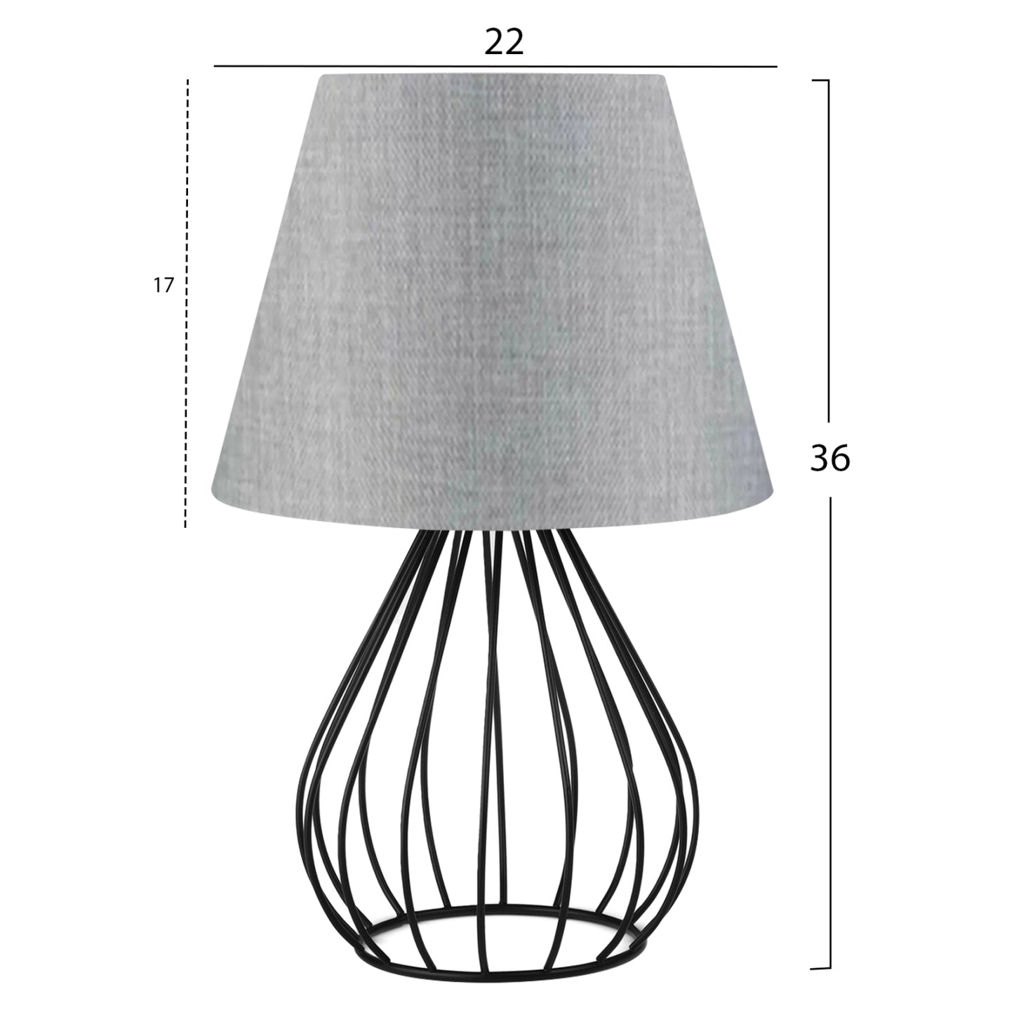 Table Lamp Hm7604.02 Black Metal Body, Light-grey Cap Fabric