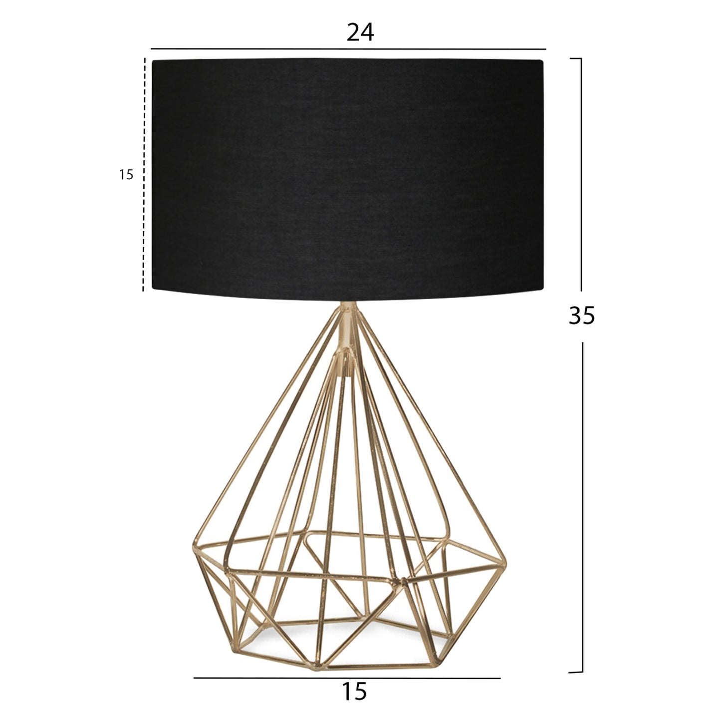 Table Lamp Hm7606.02 Gold Metal Body, Black Drum Shade Fabric