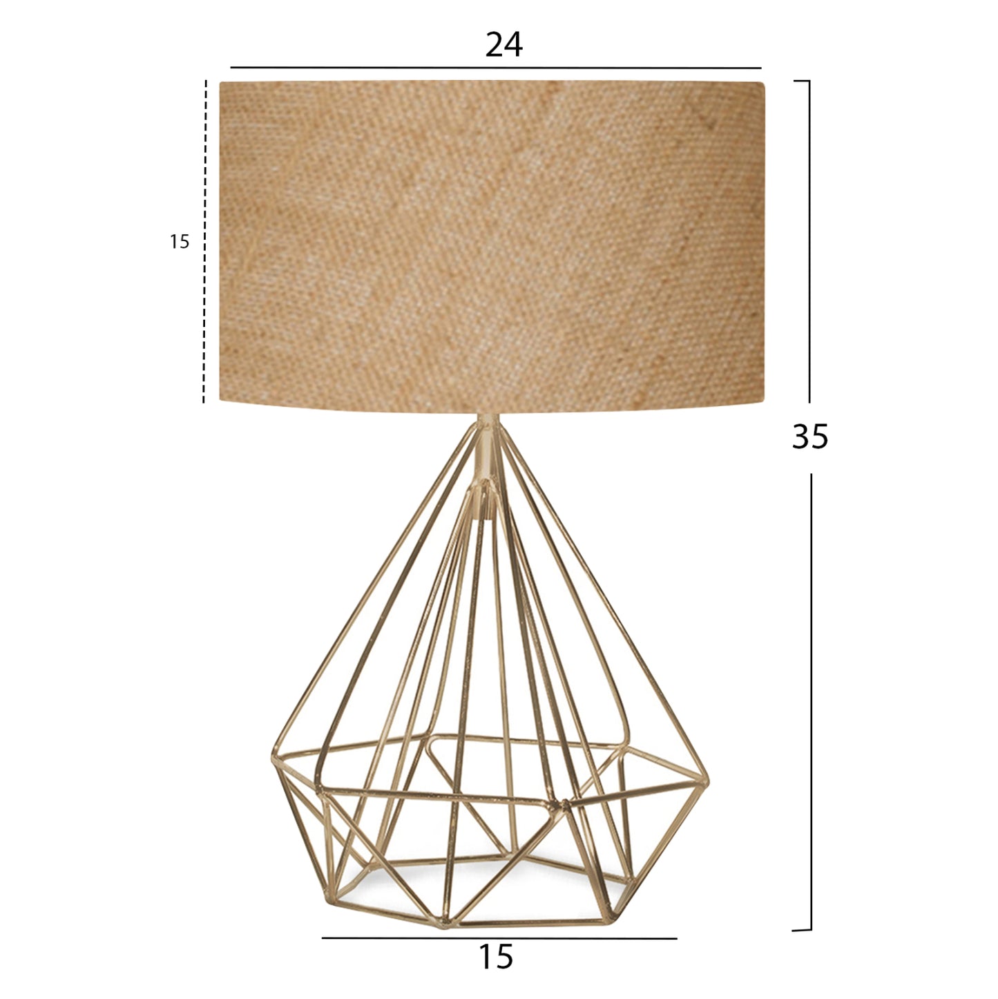 Table Lamp Hm7606.01 Gold Metal Body, Sandy Beige Drum Shade Fabric
