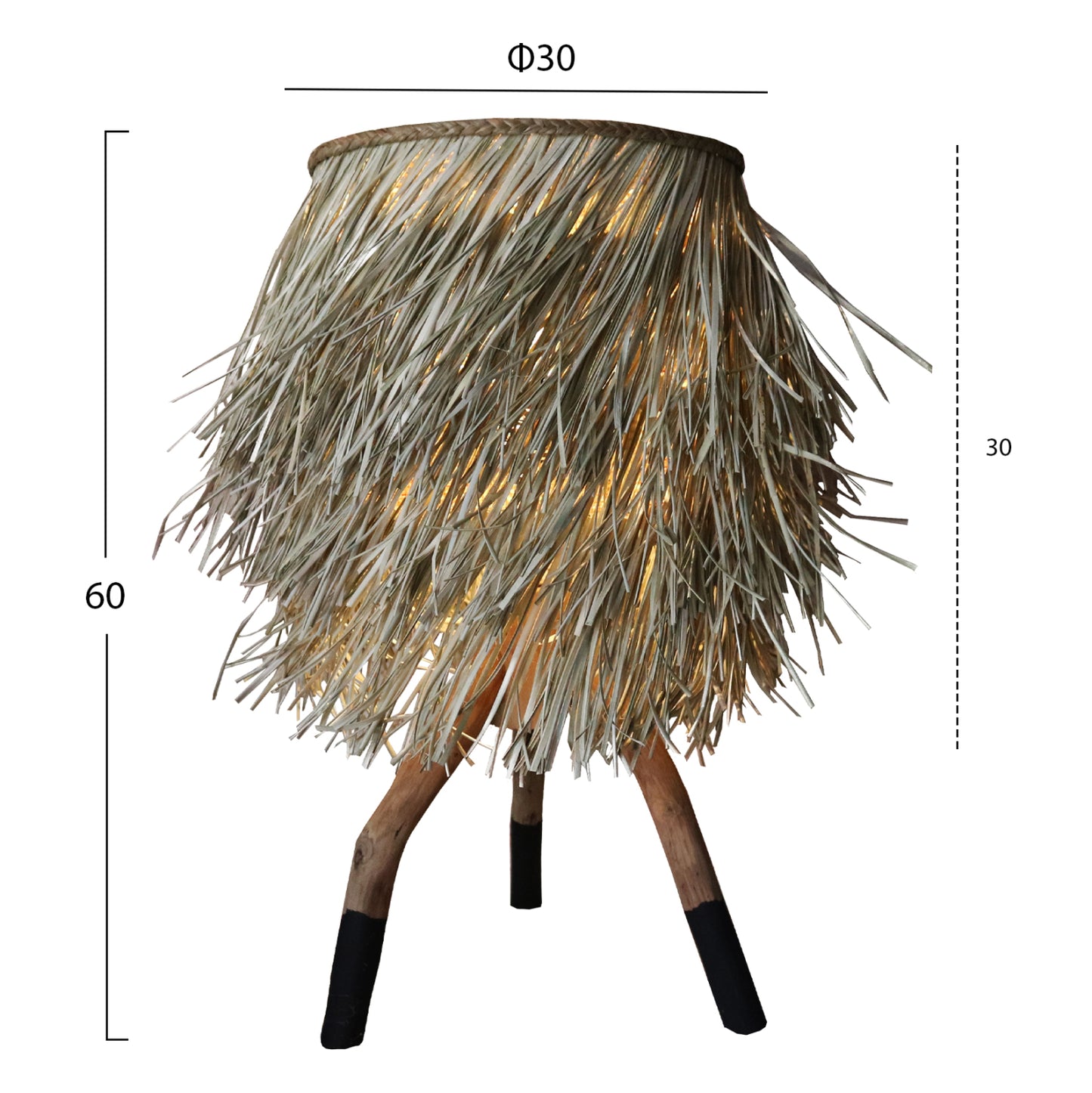 Table Lamp With Teak Legs And Seagrass Cap In Natural And Black Color Φ30x30-60hcm.hm7771