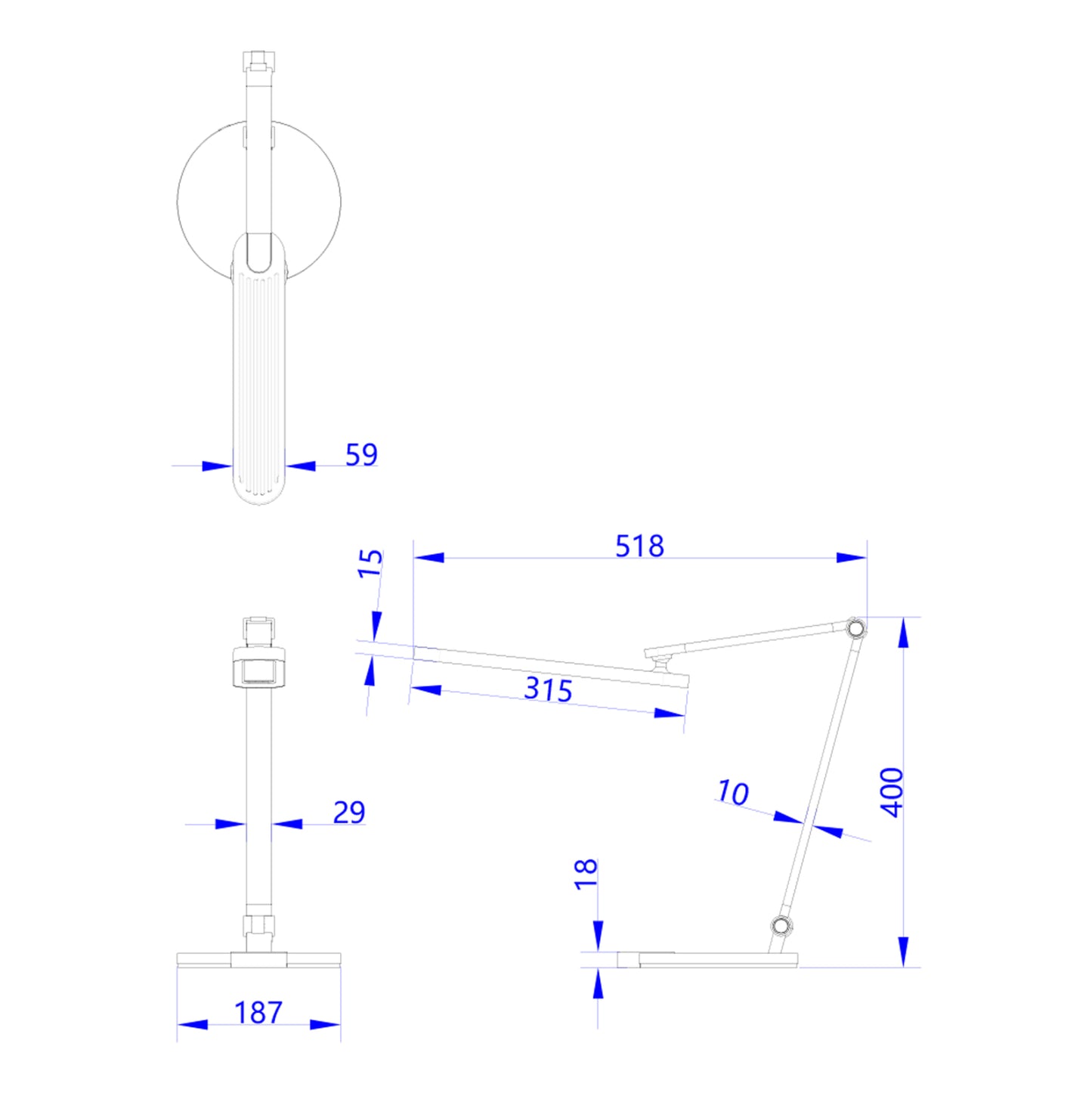 Desk Lamp Led Blain Pro Hm4454.07 Abs Base & Aluminum Arms In Grey 51,8x40hcm.