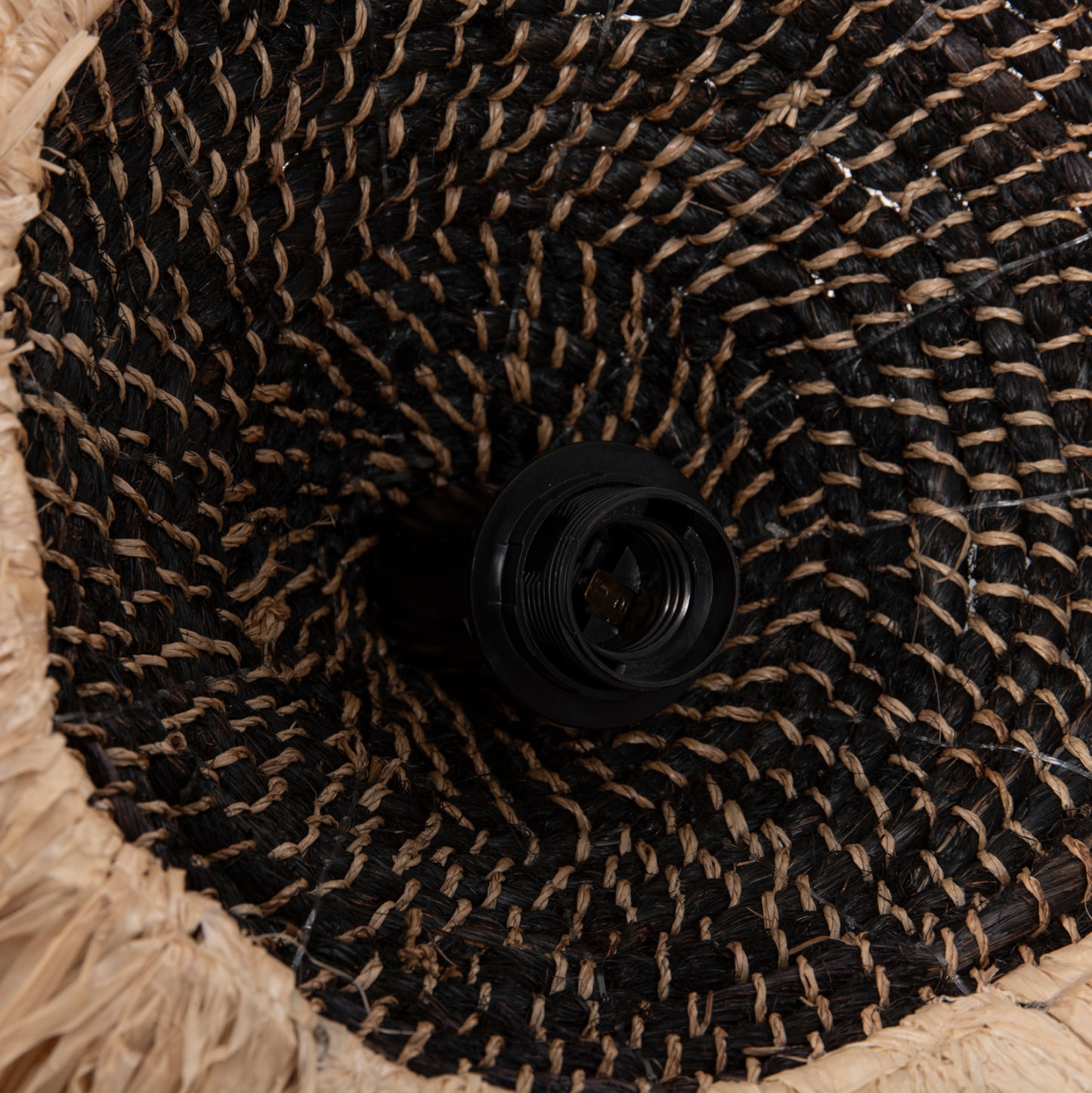 Ceiling Pendant Made Of Sisal And Abaca Fiber Cap In Natural-black 50x50x20hcm.hm7789