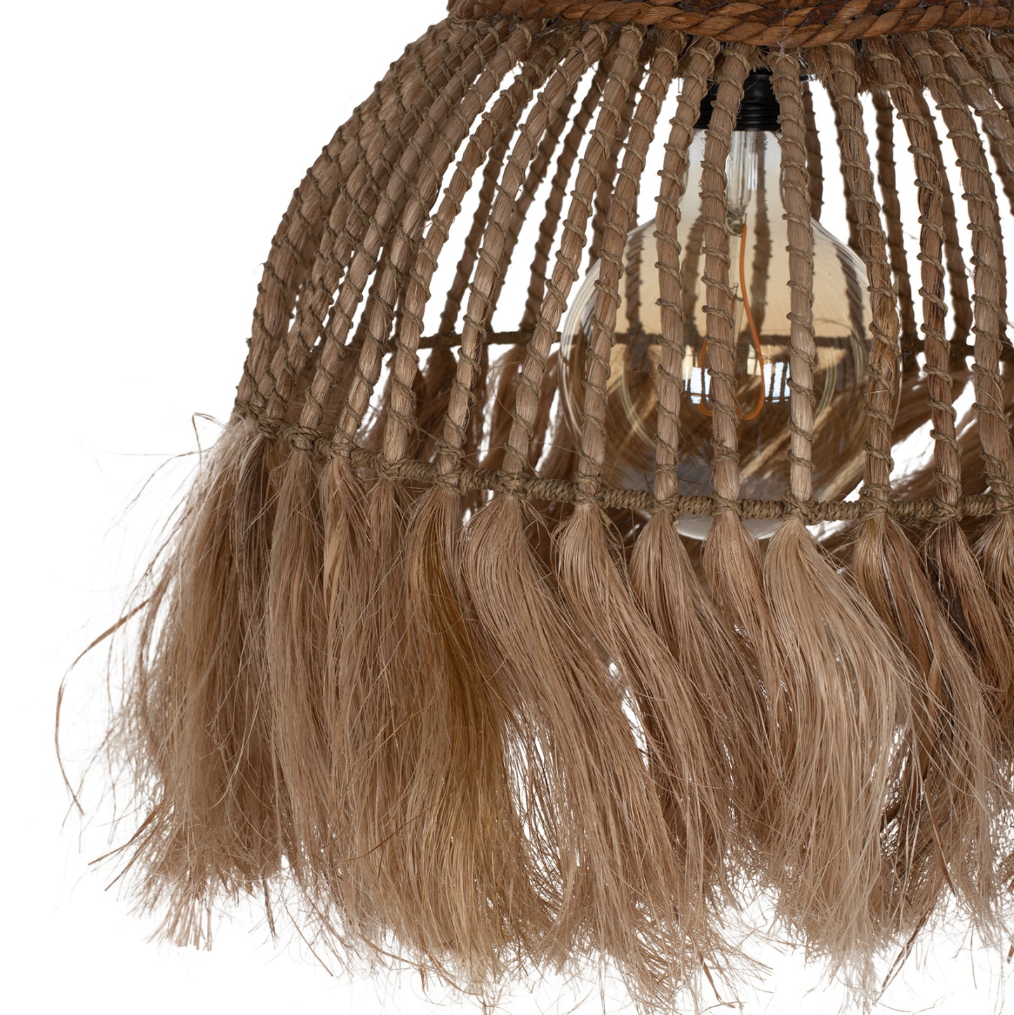Ceiling Pendant Made Of Manila Hemp With Fringes Natural Color 36x36x45hcm.hm7751