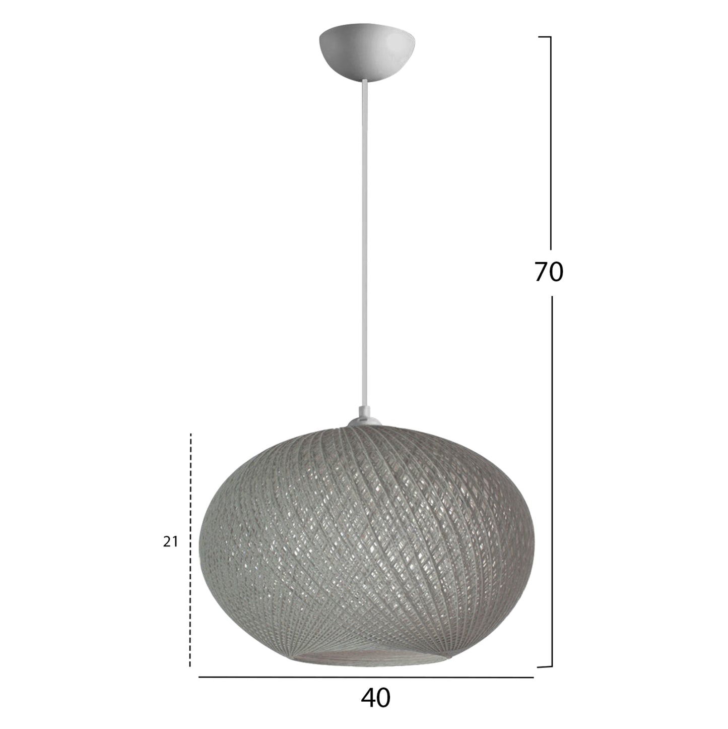 Pendant Ceiling Lamp Hm7624.01 Grey Oval-shaped Sphere, Knitted Rope, Indoors