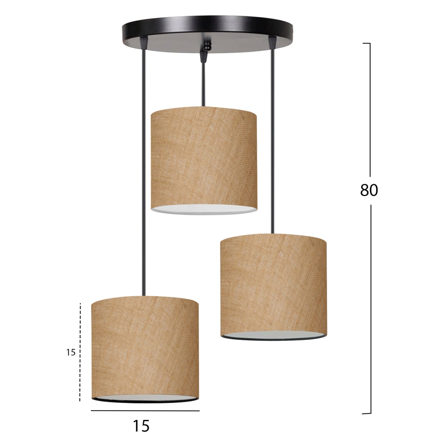 Ceiling Lamp Hm7622.01 Black Base, 3-piece Sand Colored Drum Shades Asymmetrical