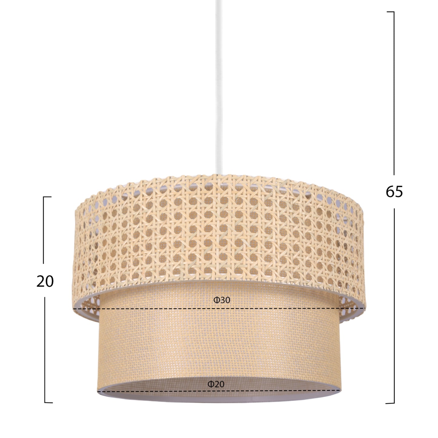 Pendant Ceiling Lamp Hm7628.01 Two-layer Drum-rattan And Fabric, Metal Frame