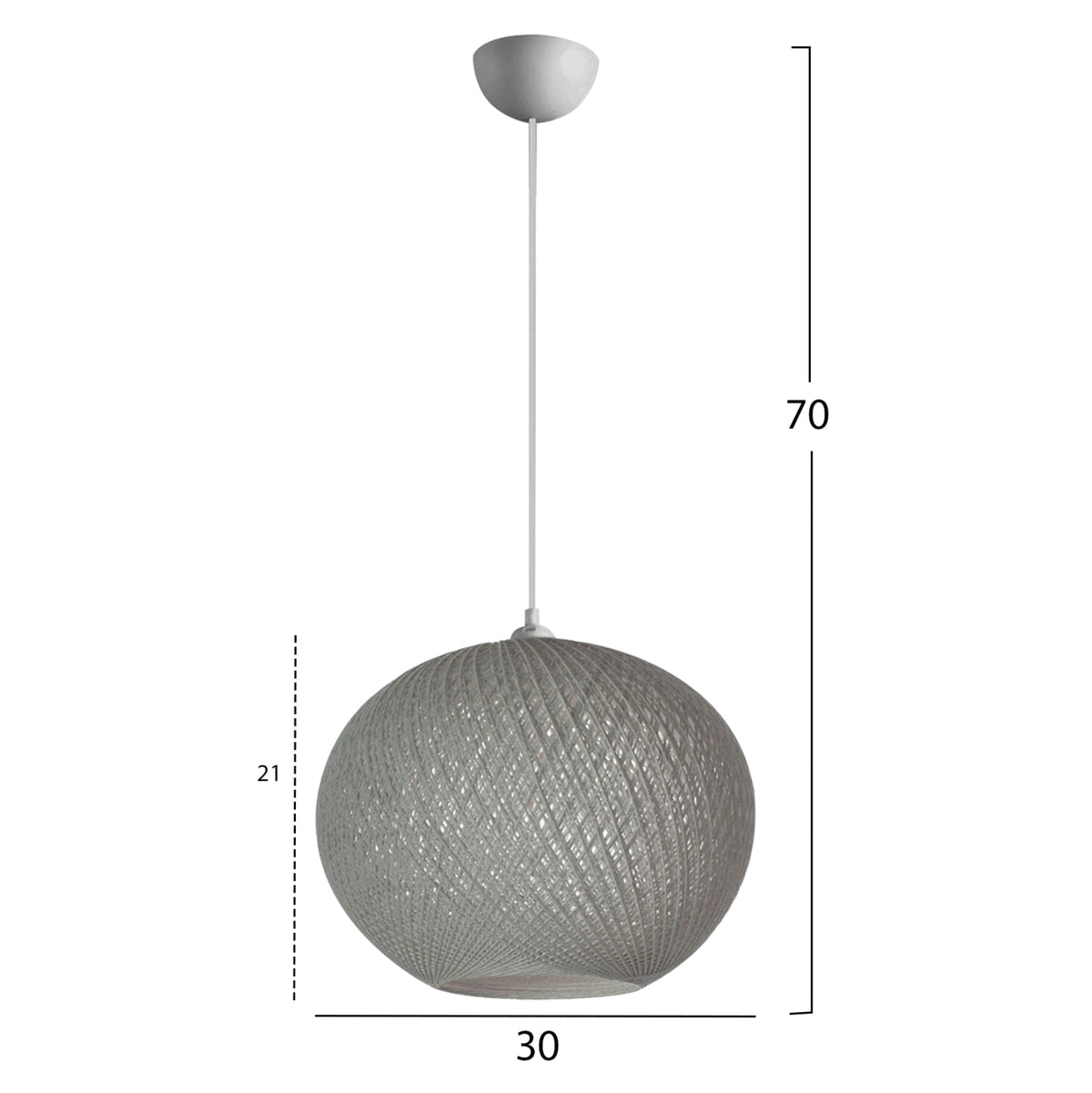 Pendant Ceiling Lamp Hm7625.01 Grey Slightly Oval-shaped Sphere, Knitted Rope, Indoors