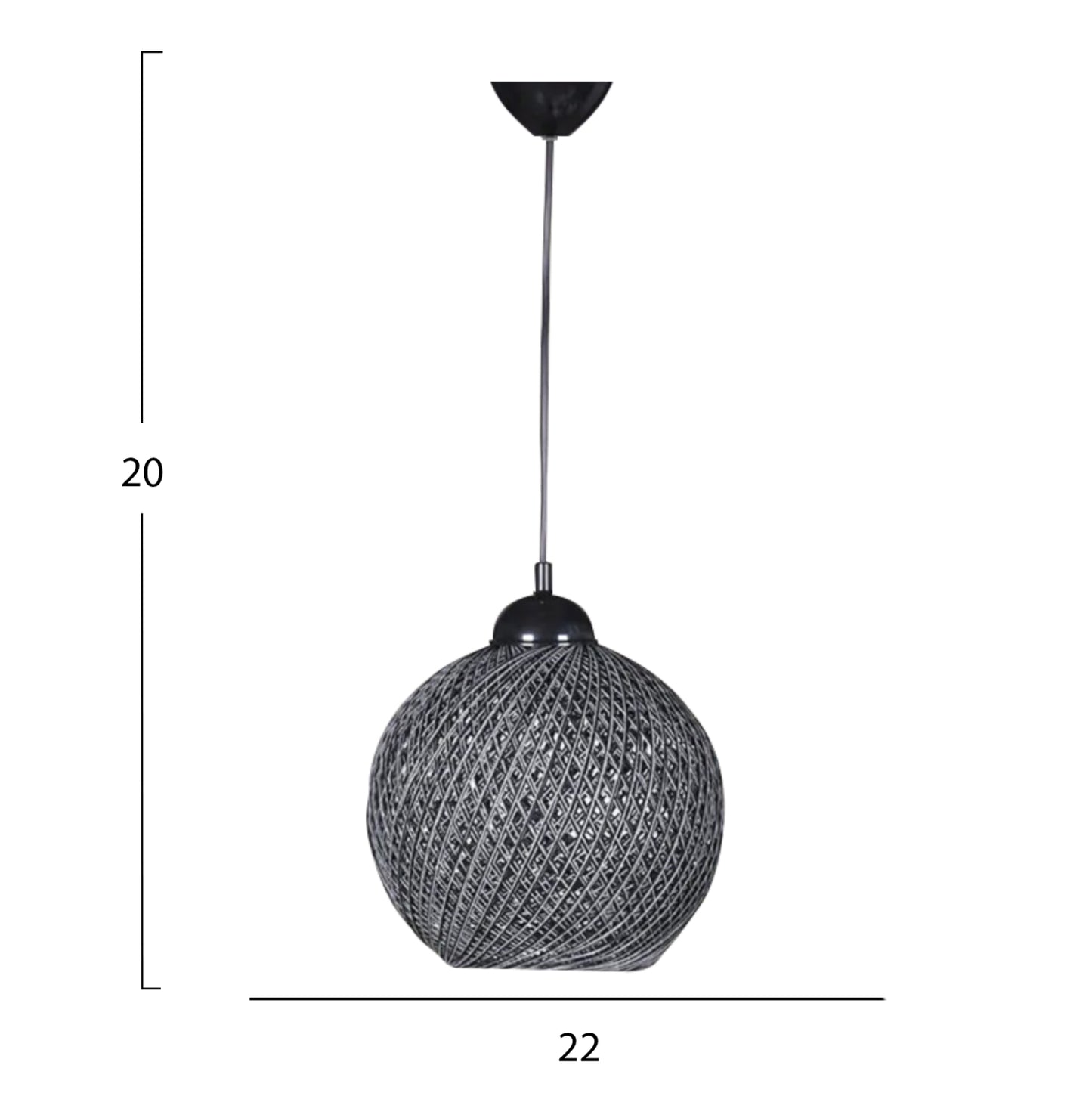 Ceiling Pendant Lamp Indoors Hm7645.02, Grey Knitted Rope, 22x18x20