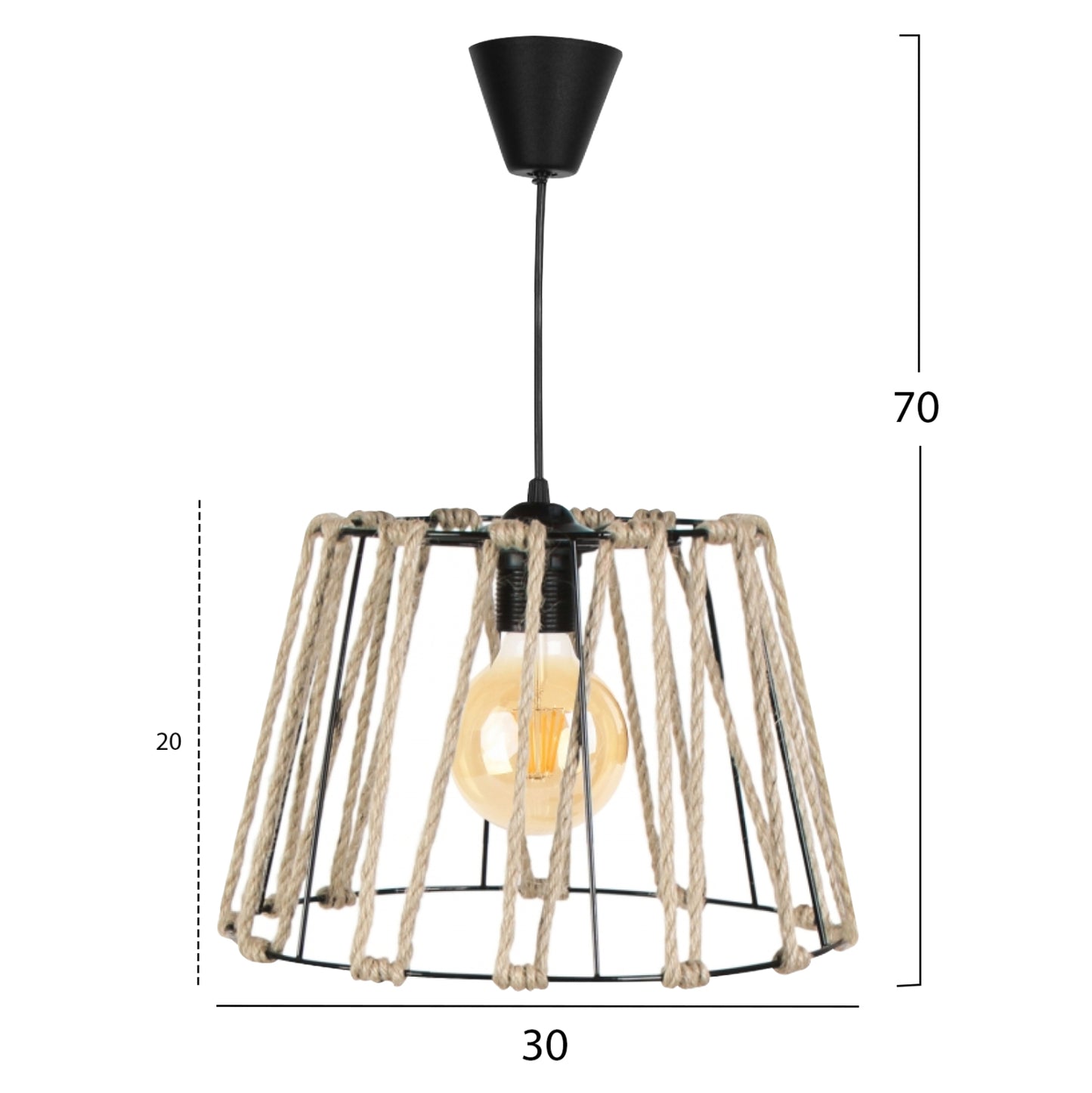 Pendant Ceiling Lamp Hm7617.01 Black Metal-rods Body With Rope Design Cap