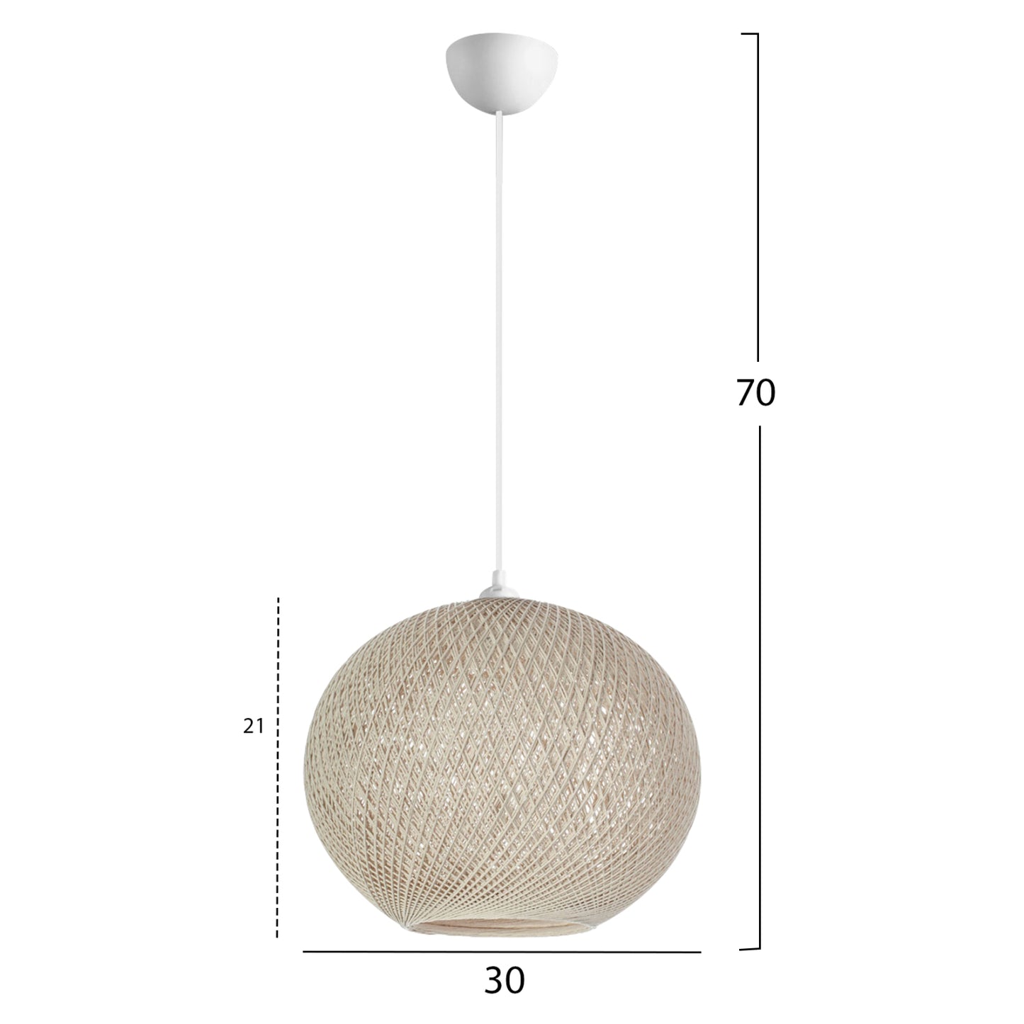 Pendant Ceiling Lamp Hm7625.02 Ecru Slightly Oval-shaped Sphere, Knitted Rope, Indoors