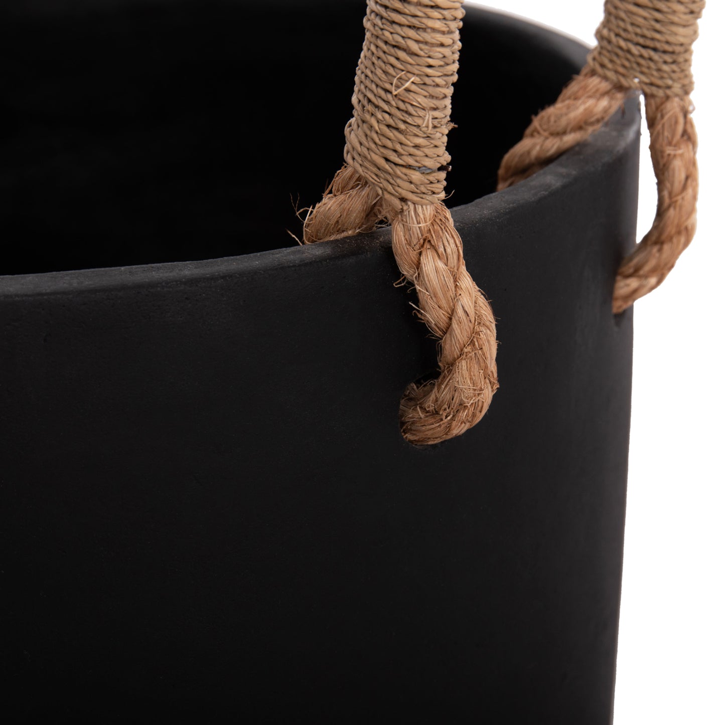 Indoor Planter/pot Series Tryll Fb94690m Fiber Cement In Black & Rope Φ31x31hcm.