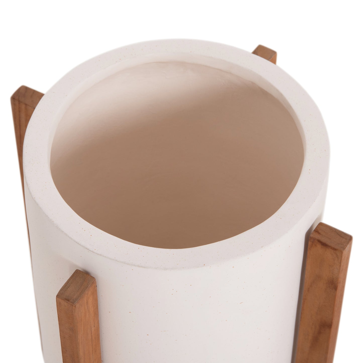 Indoor Pot Hoff Hm4682.02s Fiber Cement In White--teak Base Φ33x42hcm