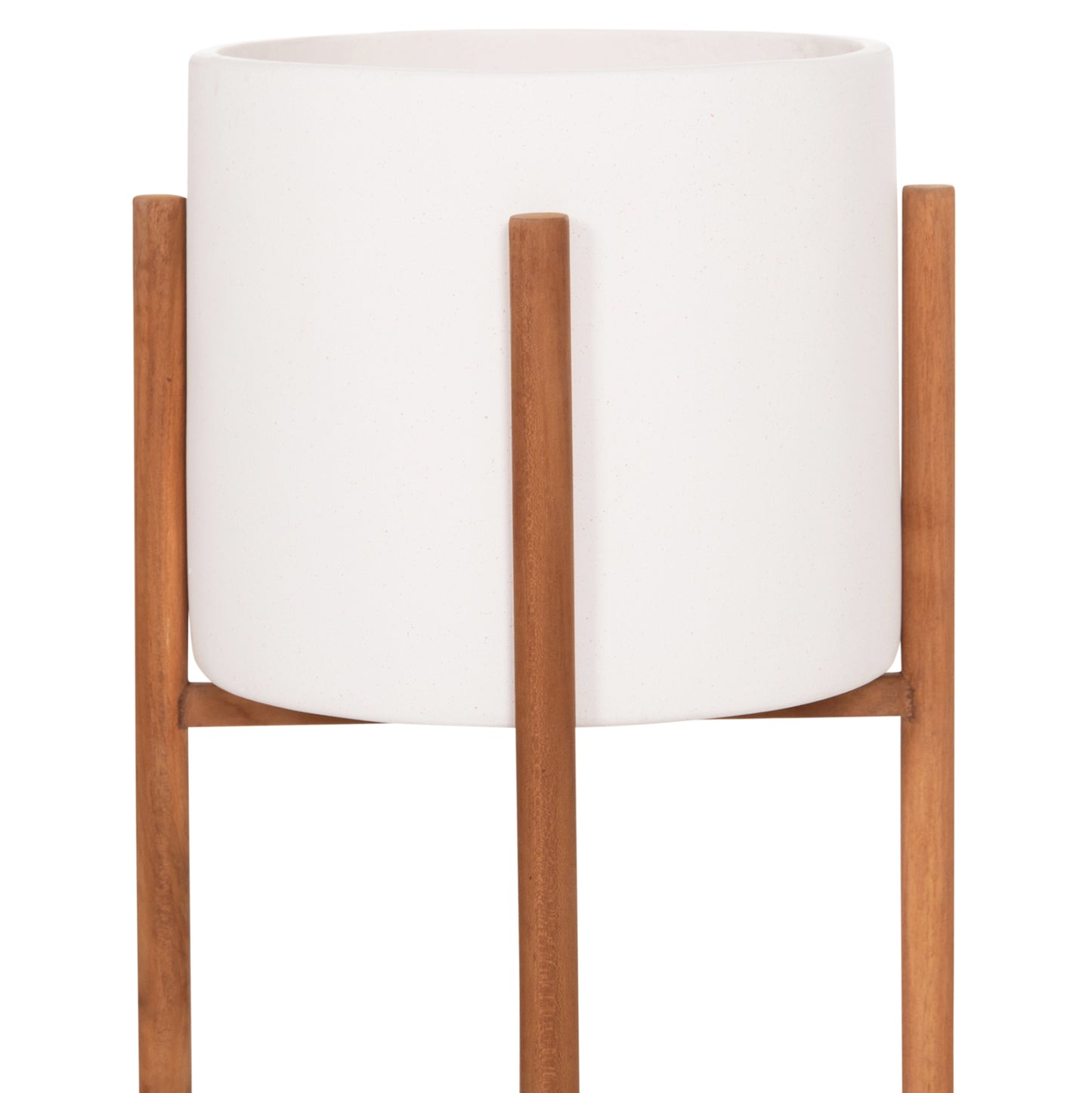 Indoor Pot Rentil Hm4684.02s Fiber Cement In White Color--teak Base Φ27x56hcm