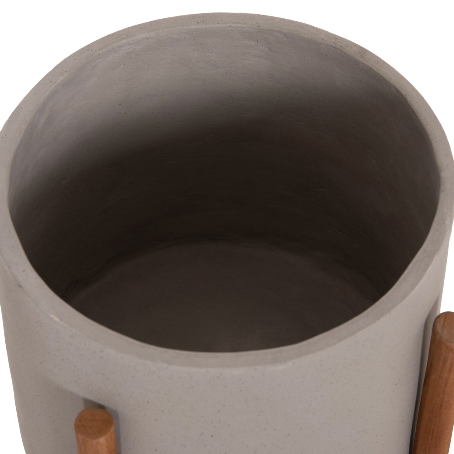 Indoor Pot Rentil Hm4684.03s Fiber Cement In Grey Color--teak Base Φ27x56hcm