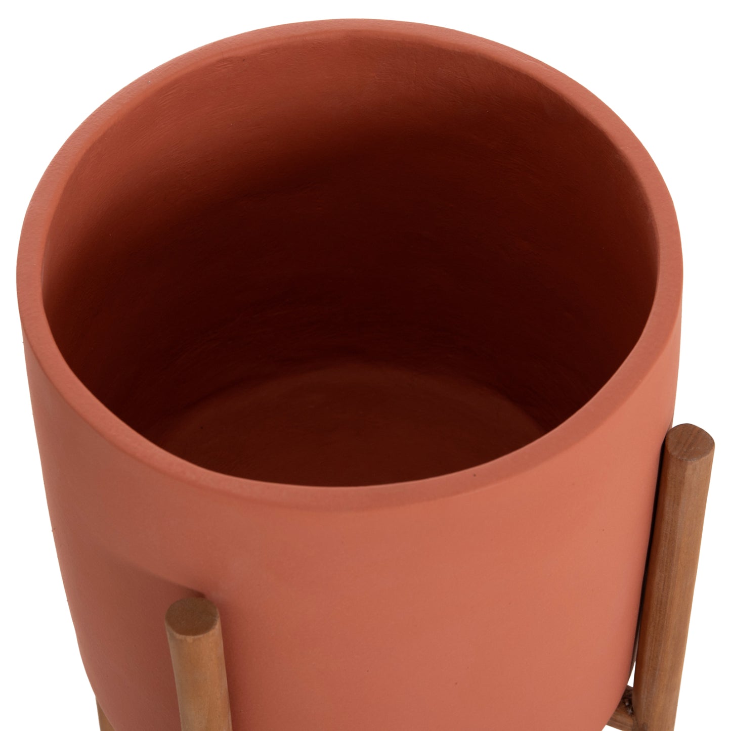 Indoor Pot Rentil Hm4684.08s Fiber Cement In Terracotta Color--teak Base Φ27x56hcm