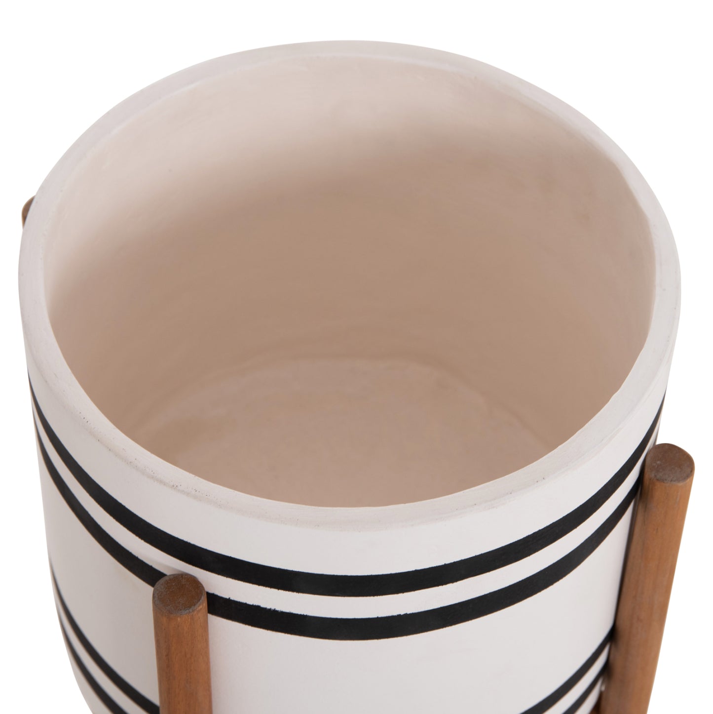 Indoor Pot Rentil Hm4683m Fiber Cement In Black/white--teak Base Φ27x66hcm
