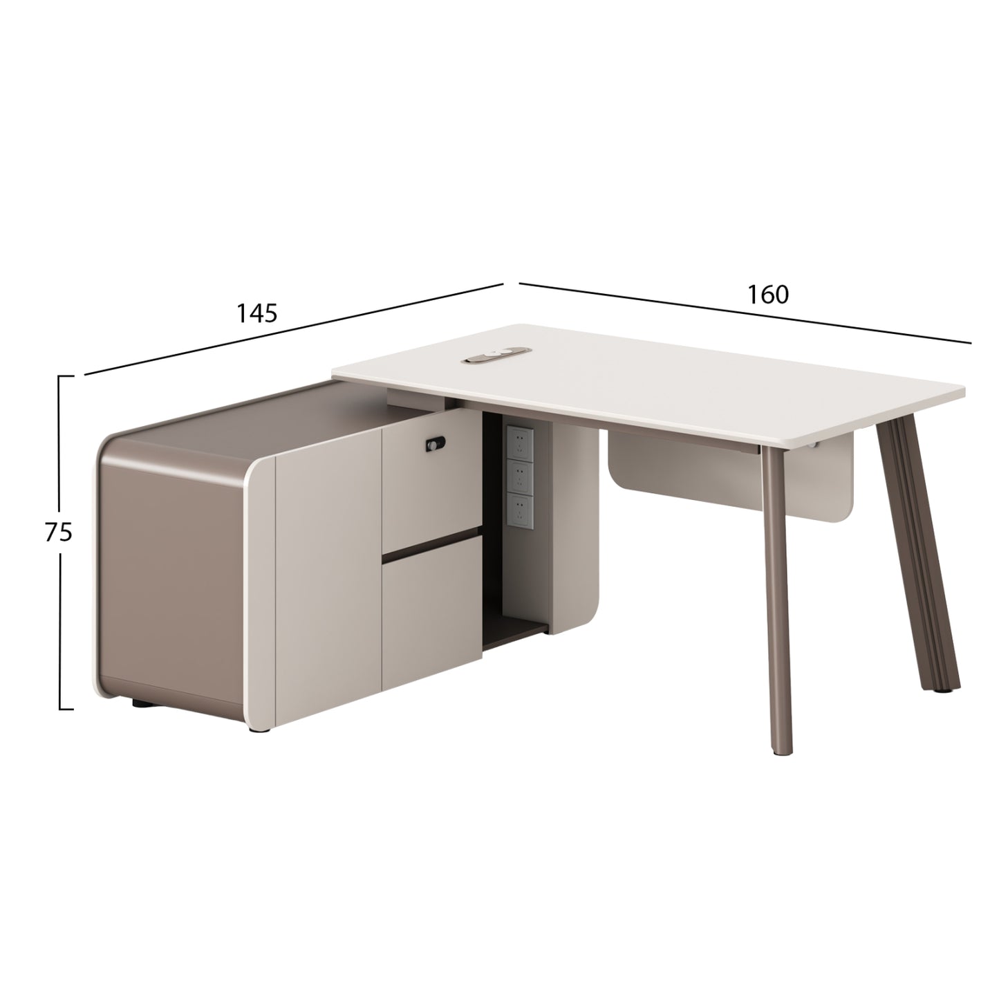 Office Desk Left Corner Newline Hm18272l Melamine In Ceram White-light Brown 160x145x75hcm.