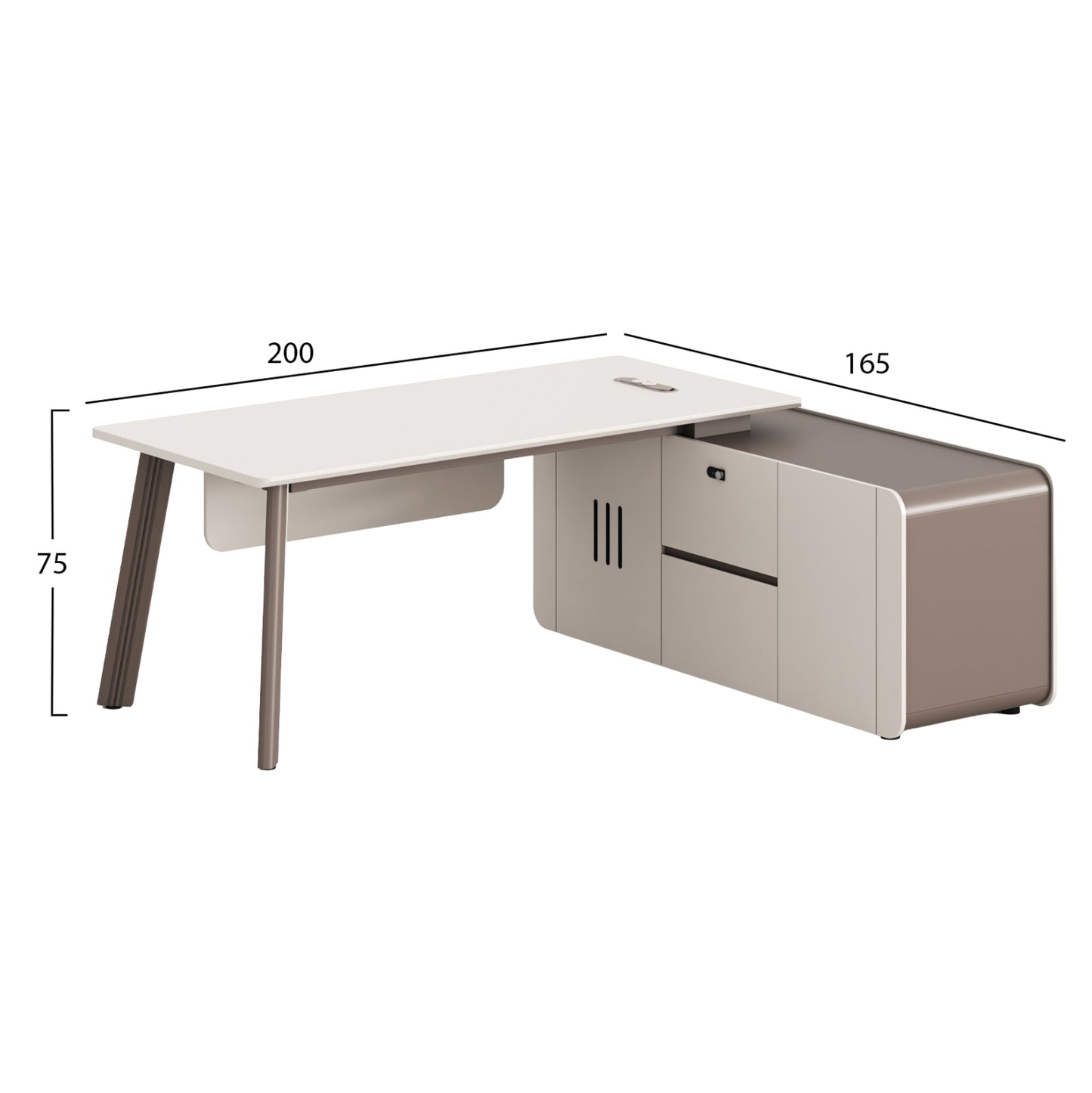Office Desk Right Corner Newline Hm18271r Melamine In Ceram White-light Brown 200x165x75hcm.