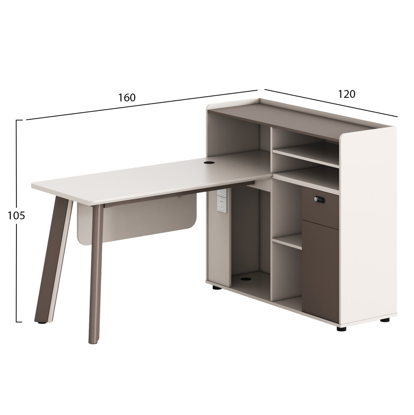 Right Corner Office Desk Newline Hm18275r Melamine In Cream White--aluminum Legs 160x120x105h