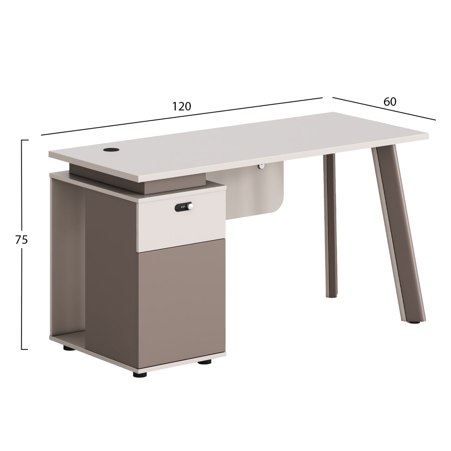 Office Desk Left Cabinet Newline Hm18273l Melamine In Cream White-light Brown 120x60x75hcm.