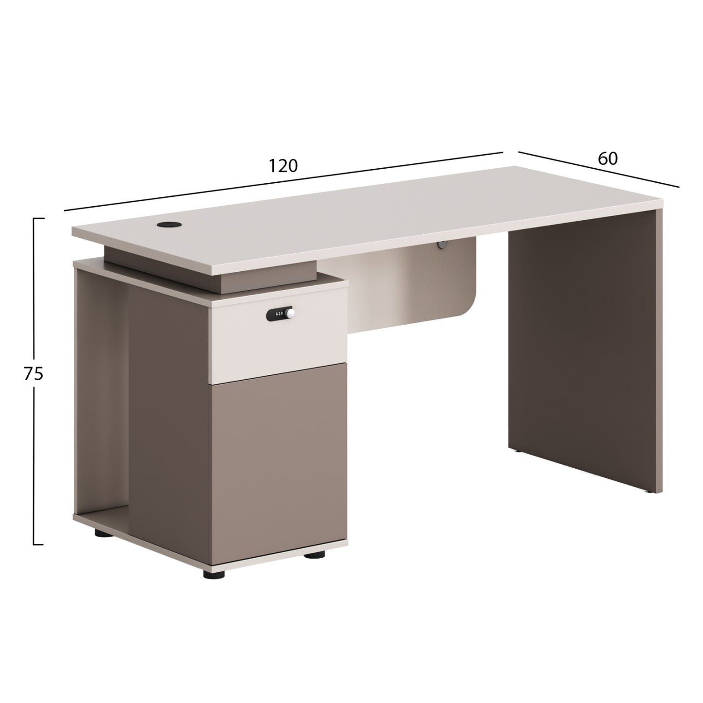 Office Desk Left Cabinet Newline Hm18274l Melamine In Cream White-light Brown 120x60x75hcm.