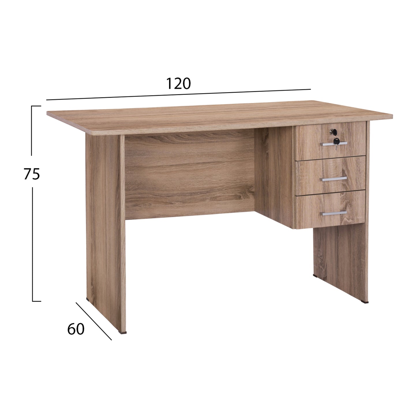 Office Melamine With 3 Drawers Hm2268.02 Grey Color 120x60x75 Cm