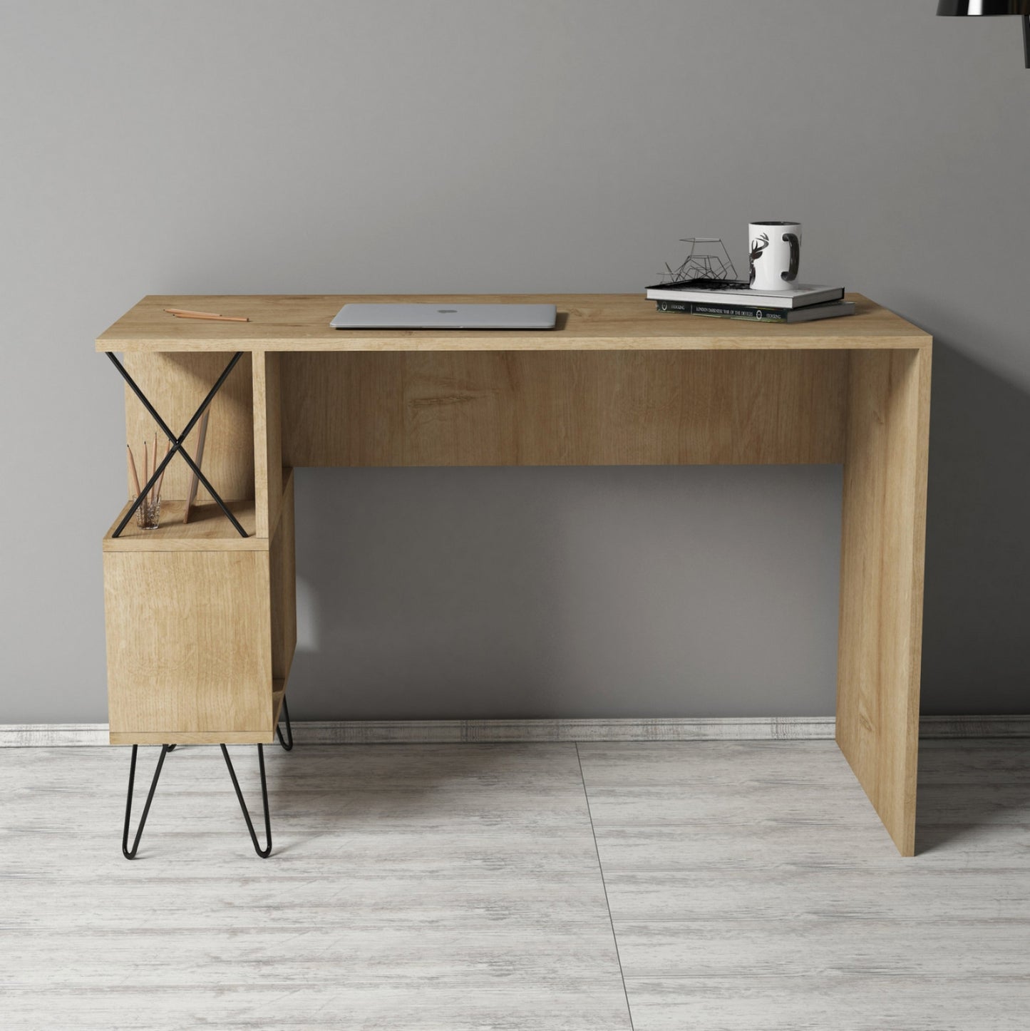 Study Desk Hm9509.01 Melamine Natural Oak With Shelves 120x60x78.8hcm.