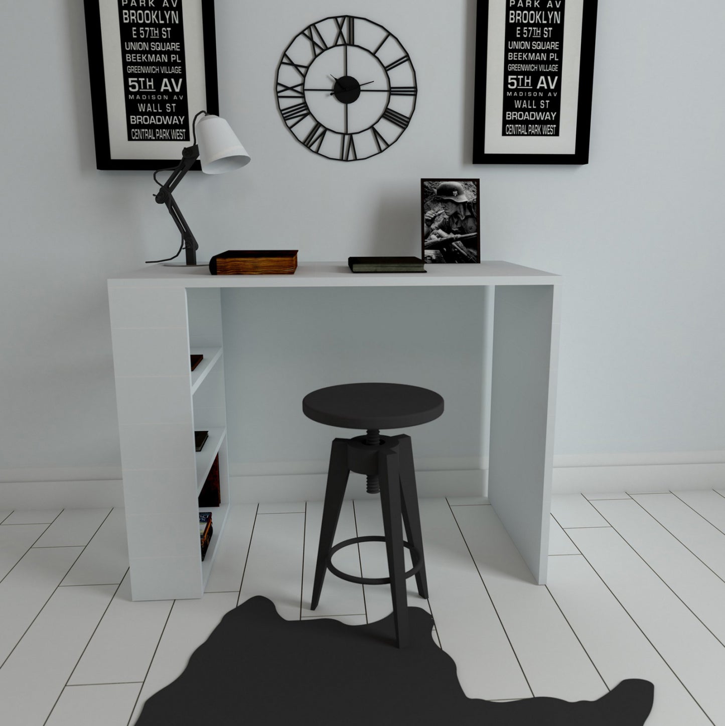 Desk Office Melamine In White Color Hm8884.01 90x50x70 Cm.