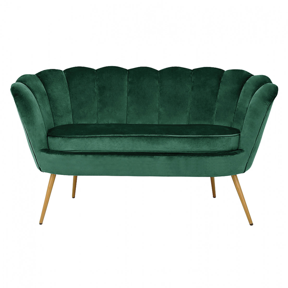 Sofa 2 Seater Coquille Hm8627.03 From Cyppress Green Velvet With Gold Legs 130x77x83cm