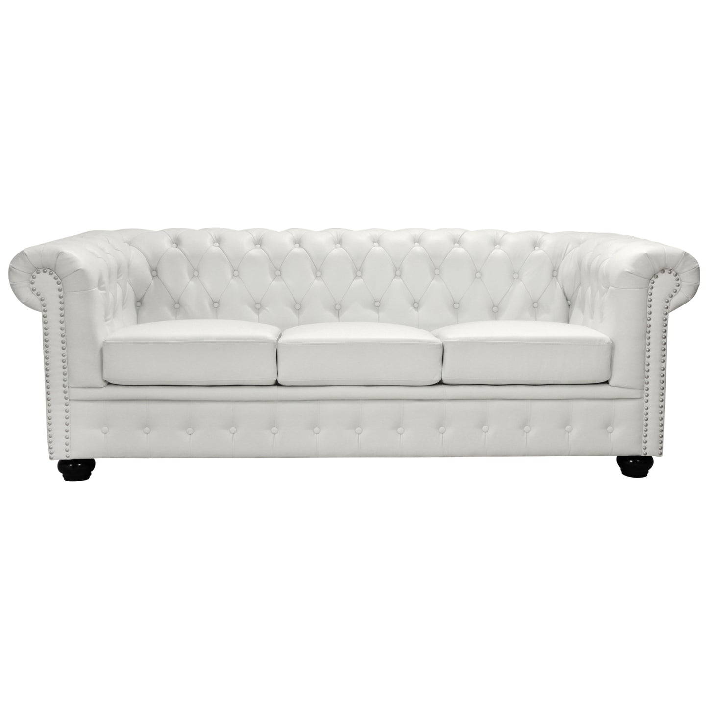 Sofa 3 Seater Chesterfield Type Hm3009.02 White Matte Faux Leather 208x90x73 Cm