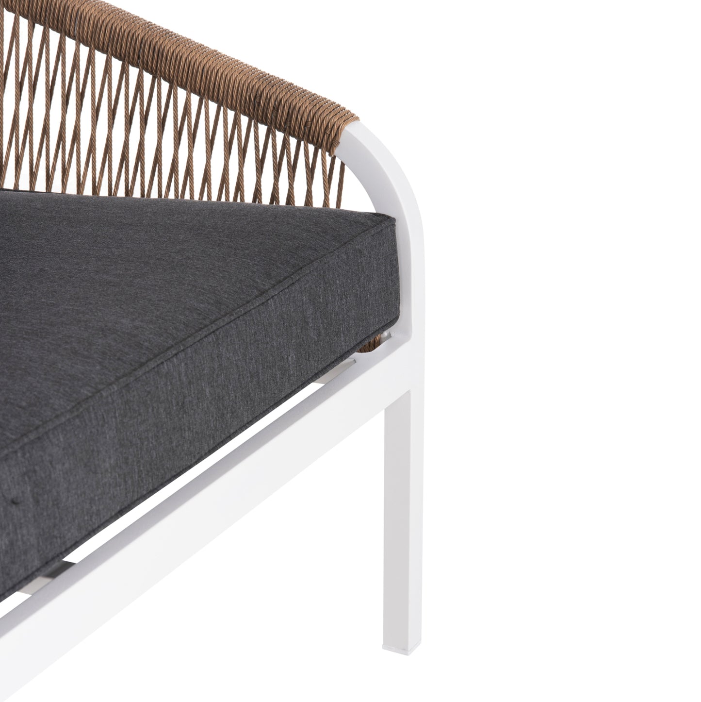 Outdoor Sofa 3-seater Maerly Hm6055.01 Aluminum In White-dark Beige Synthetic Rope-anthracite Cushions