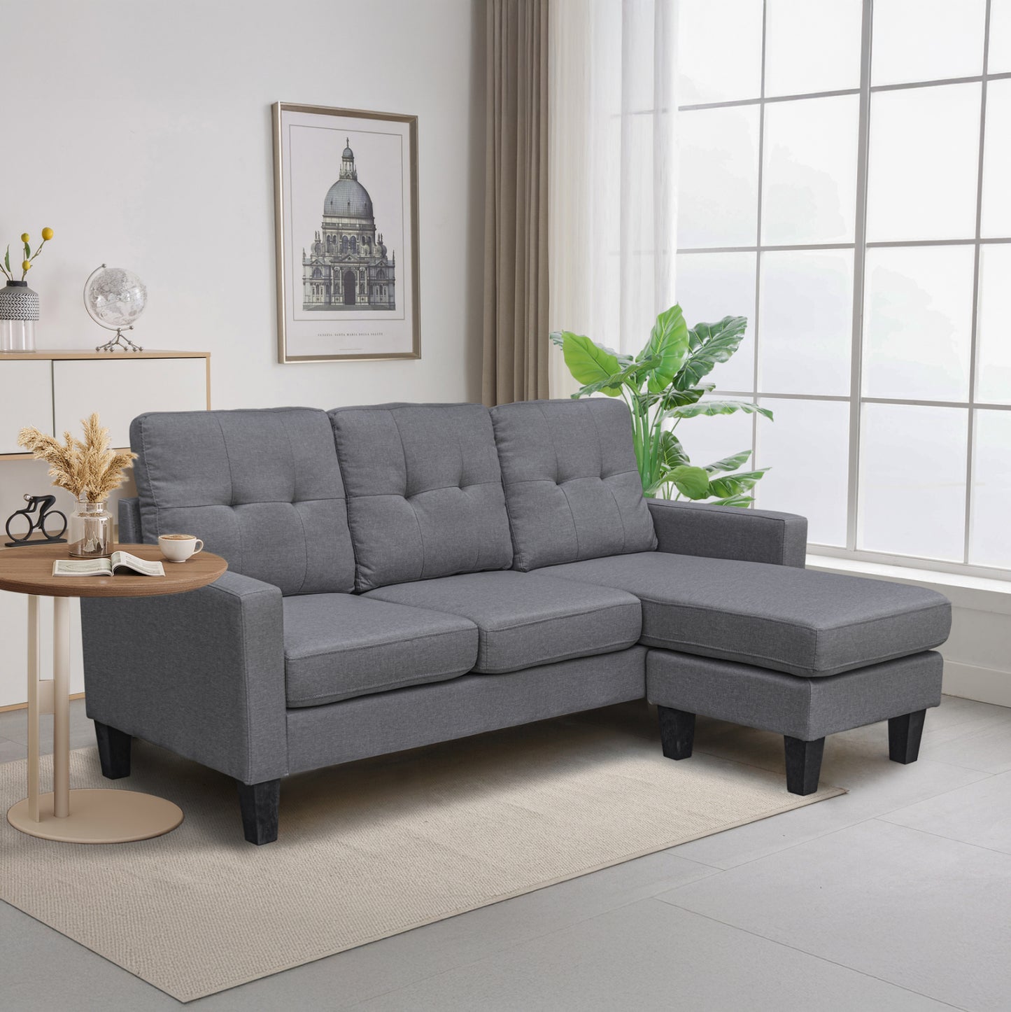 Corner Sofa Reversible Meggy Hm3297.01 Grey Fabric 184.5x129x86hcm.