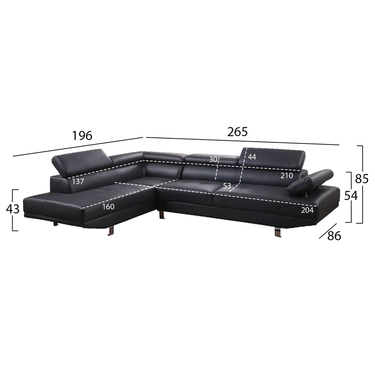 Left Corner-sofa Goro Hm3084.02l Black Pu 265x196x85Η Cm