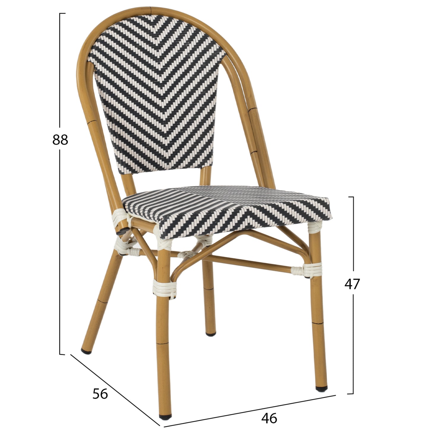 Chair Aluminum Hm5860.01 Bamboo Look Textilene Black-white 46x56x88hcm.