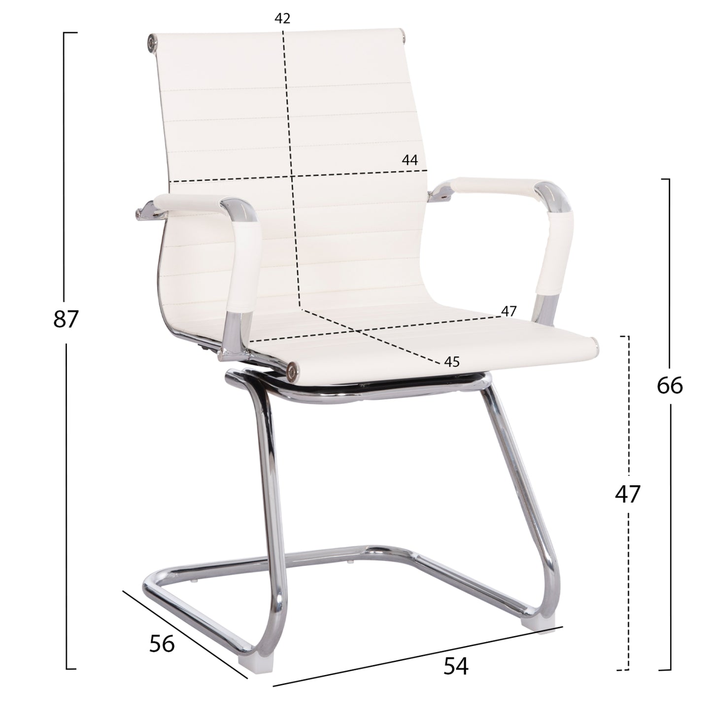 Conference Chair Boss Hm1023.32 With Arms-white Pu-chromed Metal Legs 54x56x87hcm.