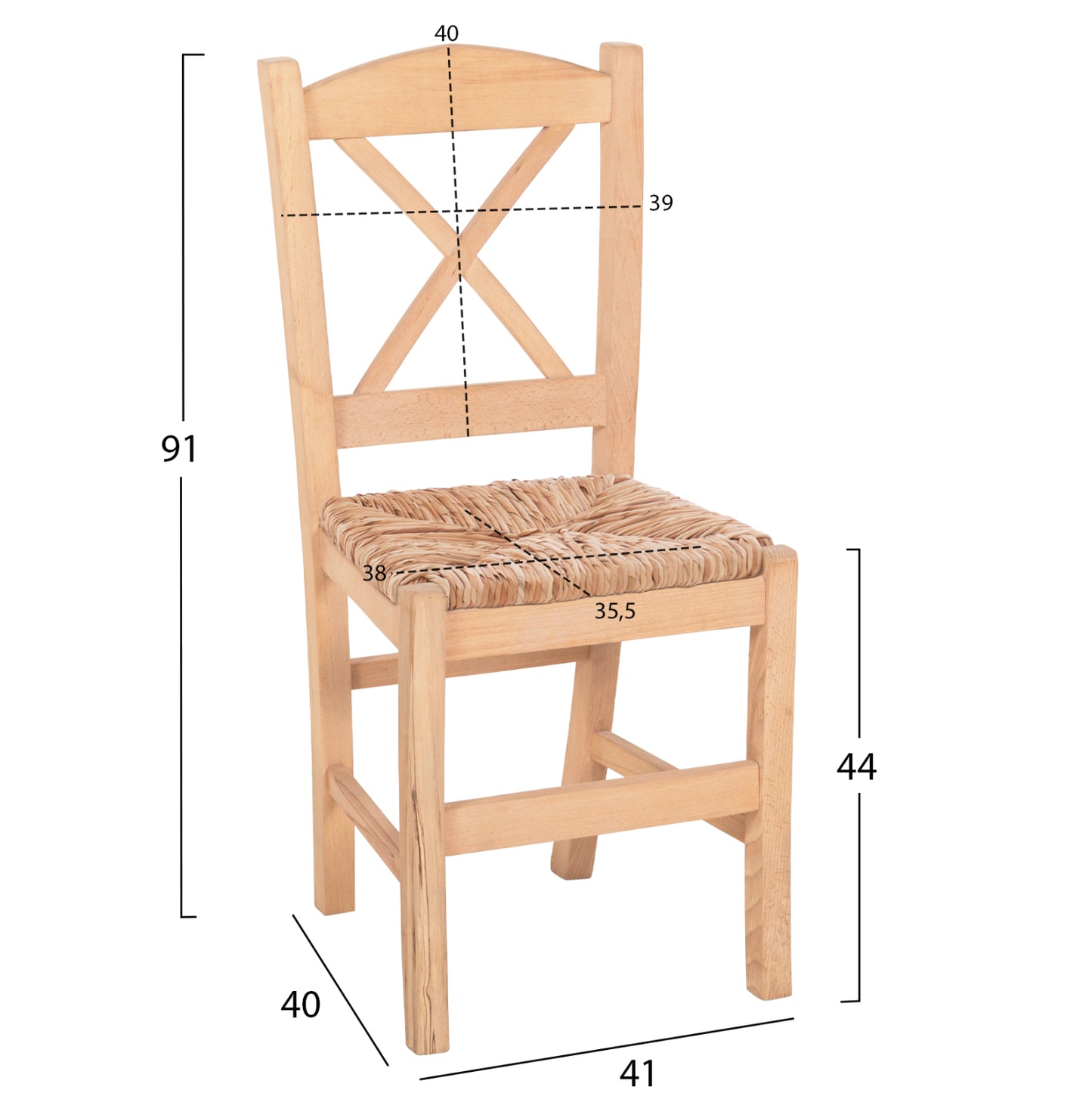 Chair Rio Hm10098 Beech Wood Impregnated-unpainted With Rush Seat 41x40x91hcm.