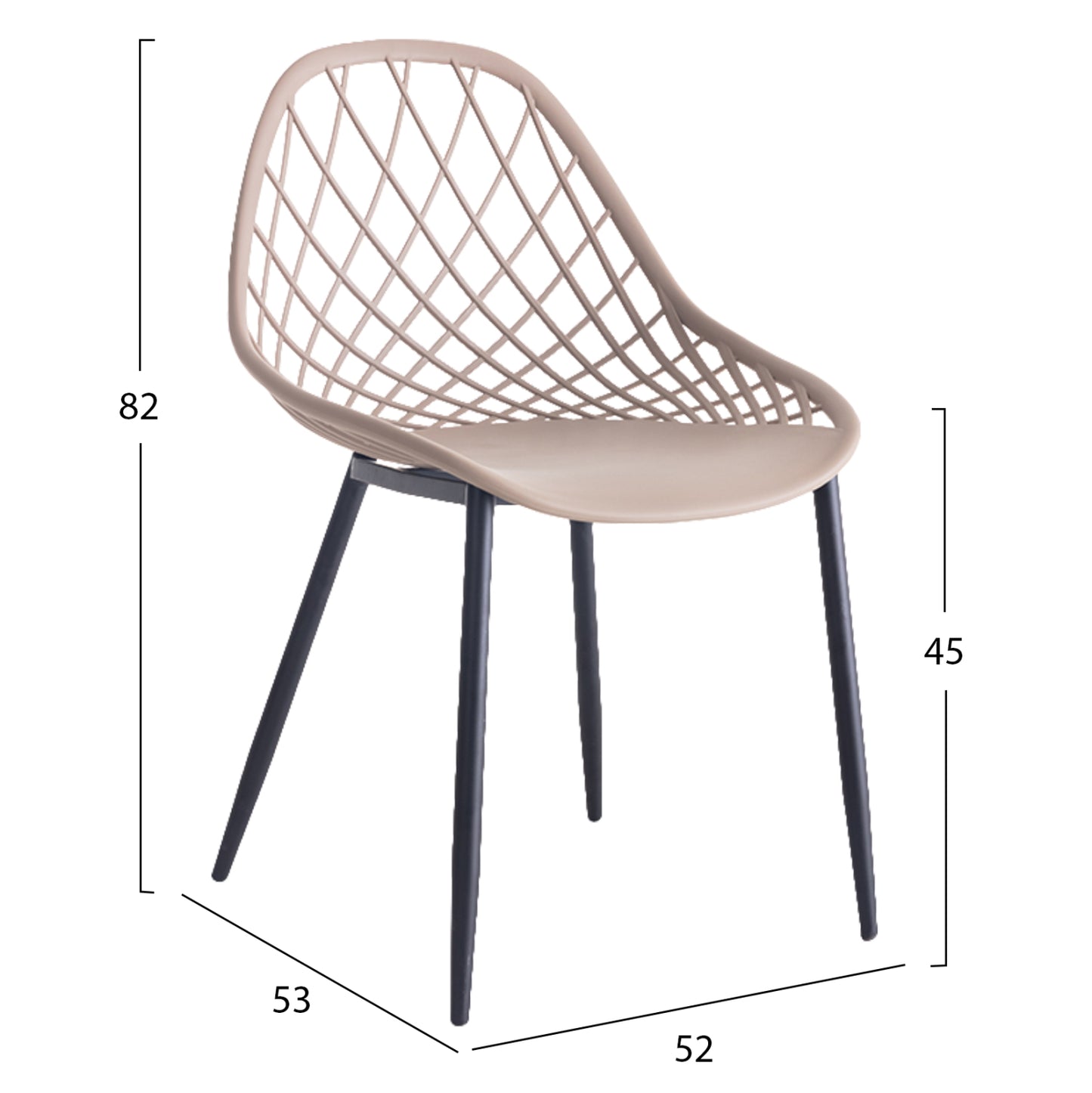 Chair Polypropylene Hm9524.03 In Cappuccino Color With Black Metal Legs 52x53x82hcm.