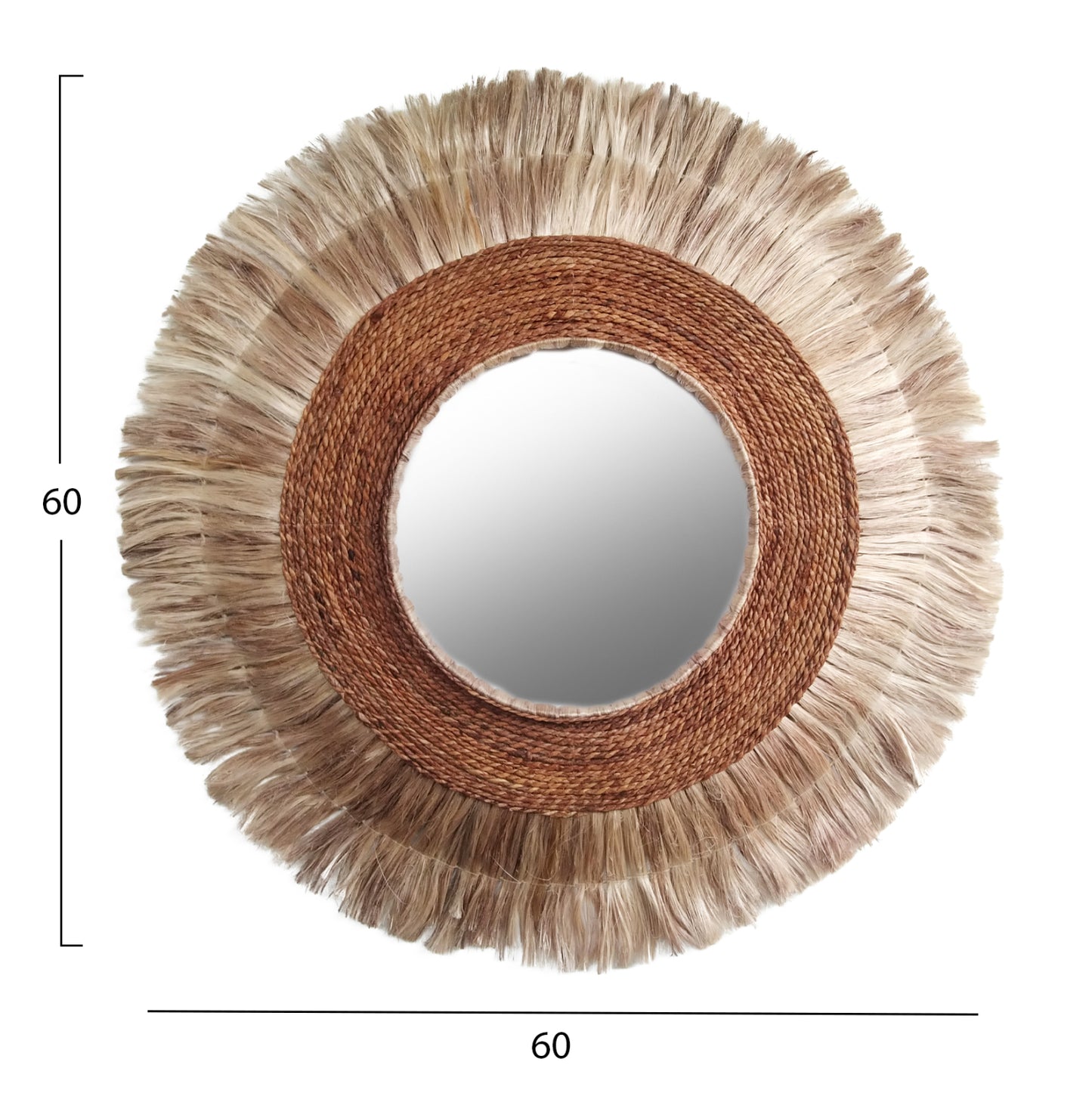 Mirror Round Made Of Abaca Fibers In Natural Color 60x5x60hcm.hm7739