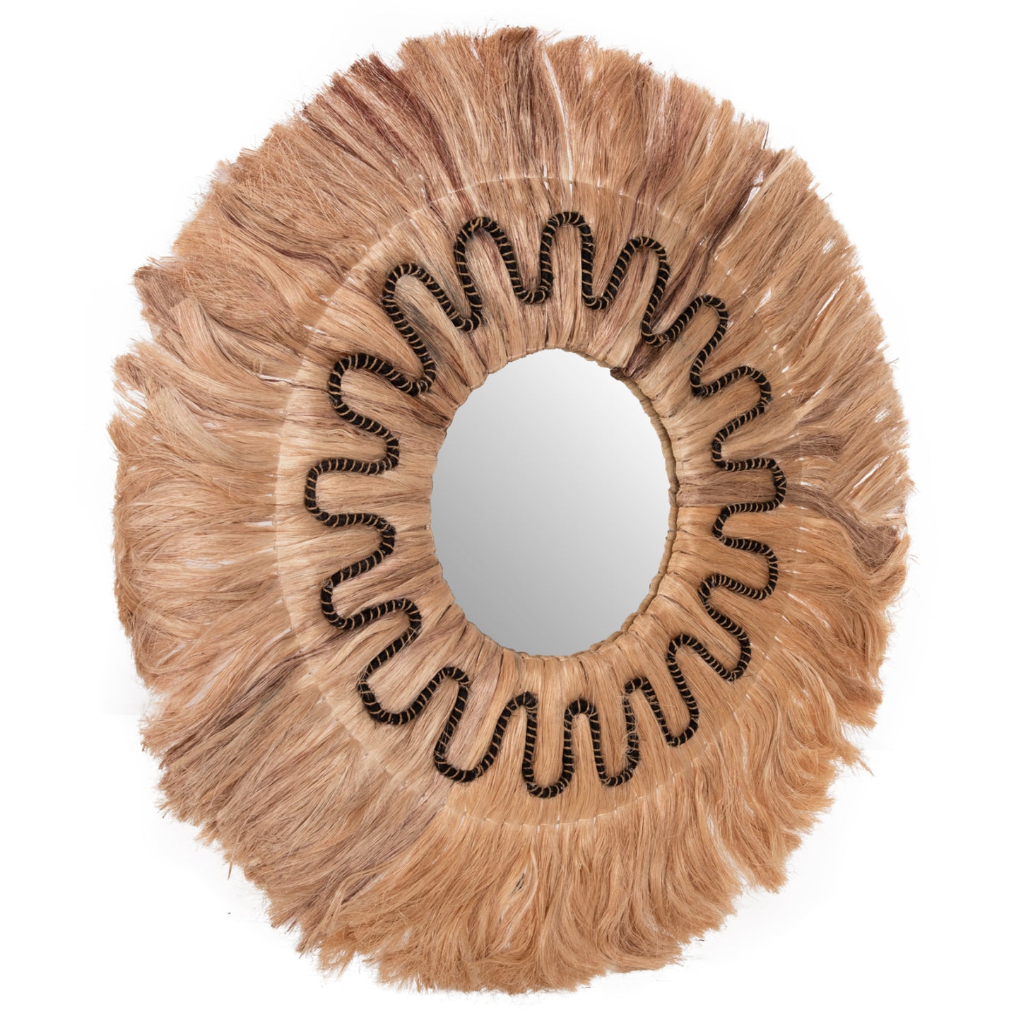 Mirror Round With Abaca Fibers Frame In Natural-black 90x4x90hcm.hm7750