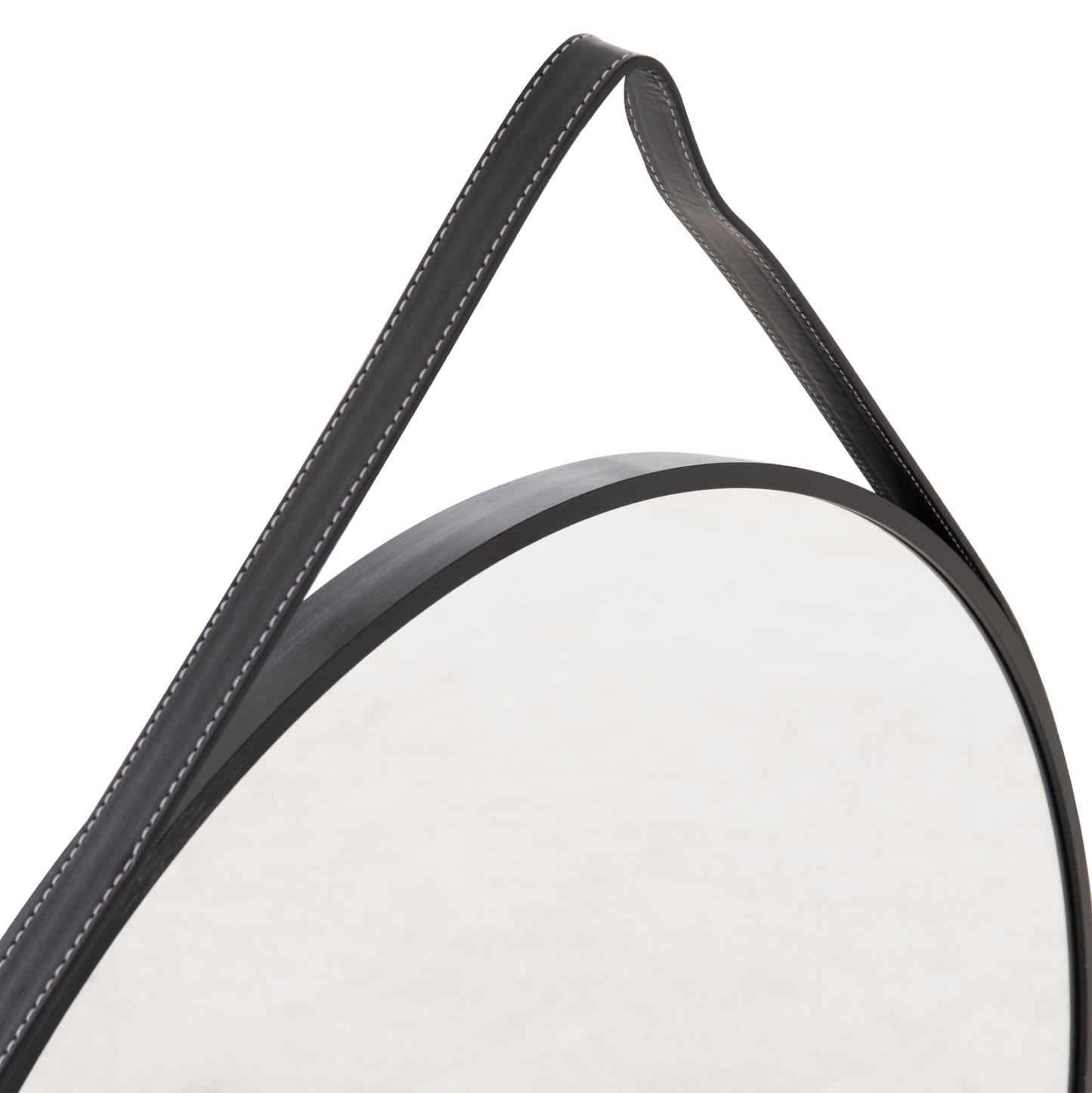 Wall Mirror Round With Hanging Strap Harker Hm4879 Aluminum Frame In Black Φ70cm