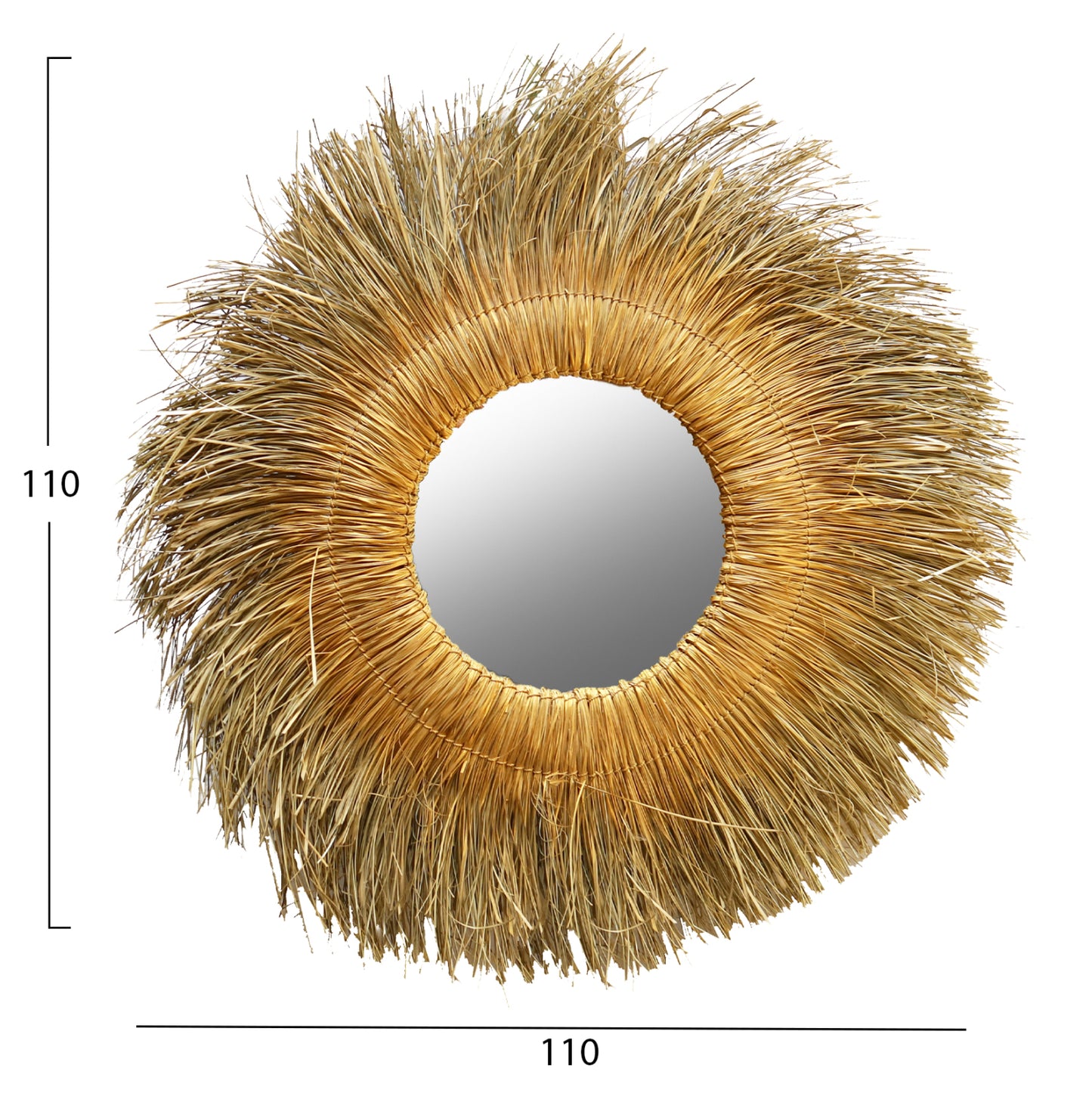 Wall Mirror Round Pandan Grass Frame In Natural-gold Color 110x5x110hcm.hm7743