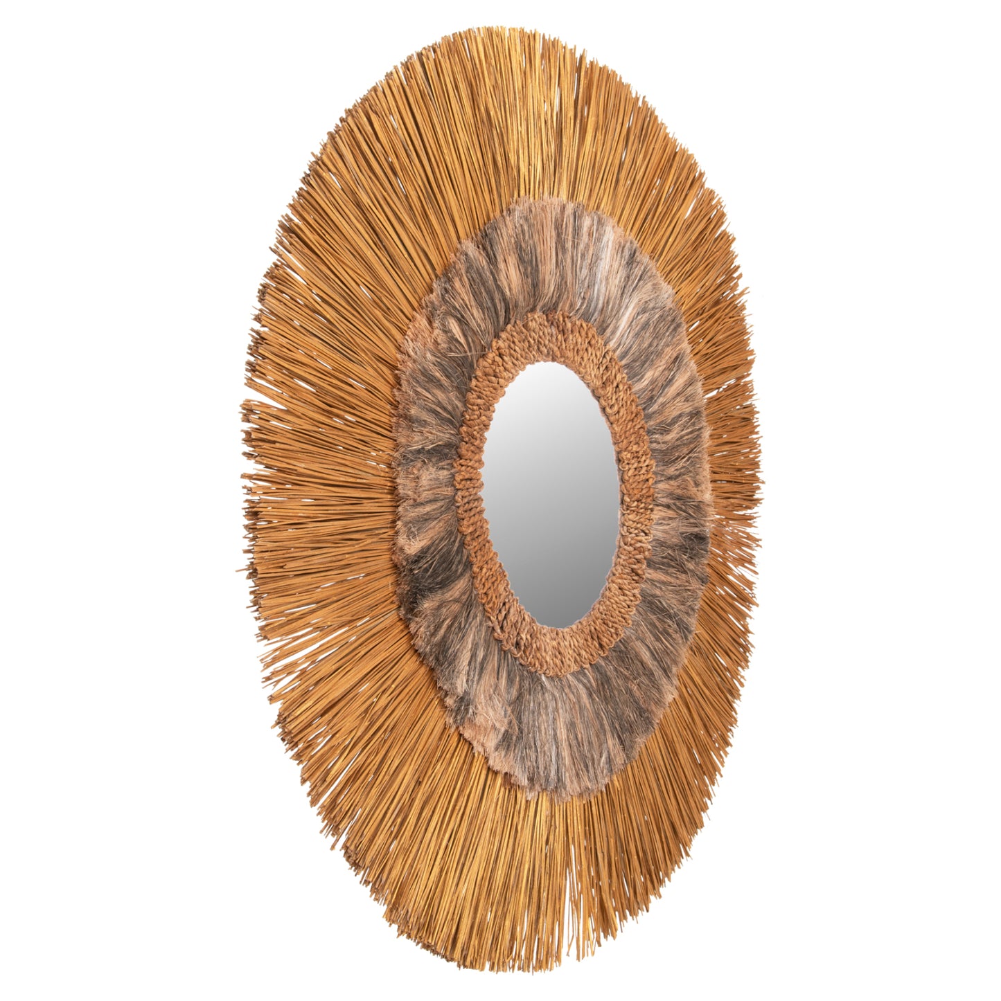 Wall Mirror Round Mendong Grass And Abaca Fibers In Gold And Black Wash Φ105hcm.hm7796