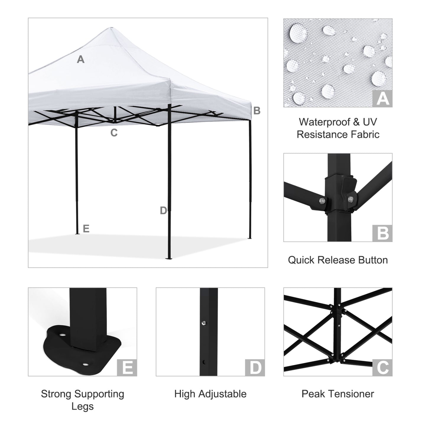Gazebo Matthew Hm6310 Foldable-metal Black Frame-white Shade 3x3x3.10hm